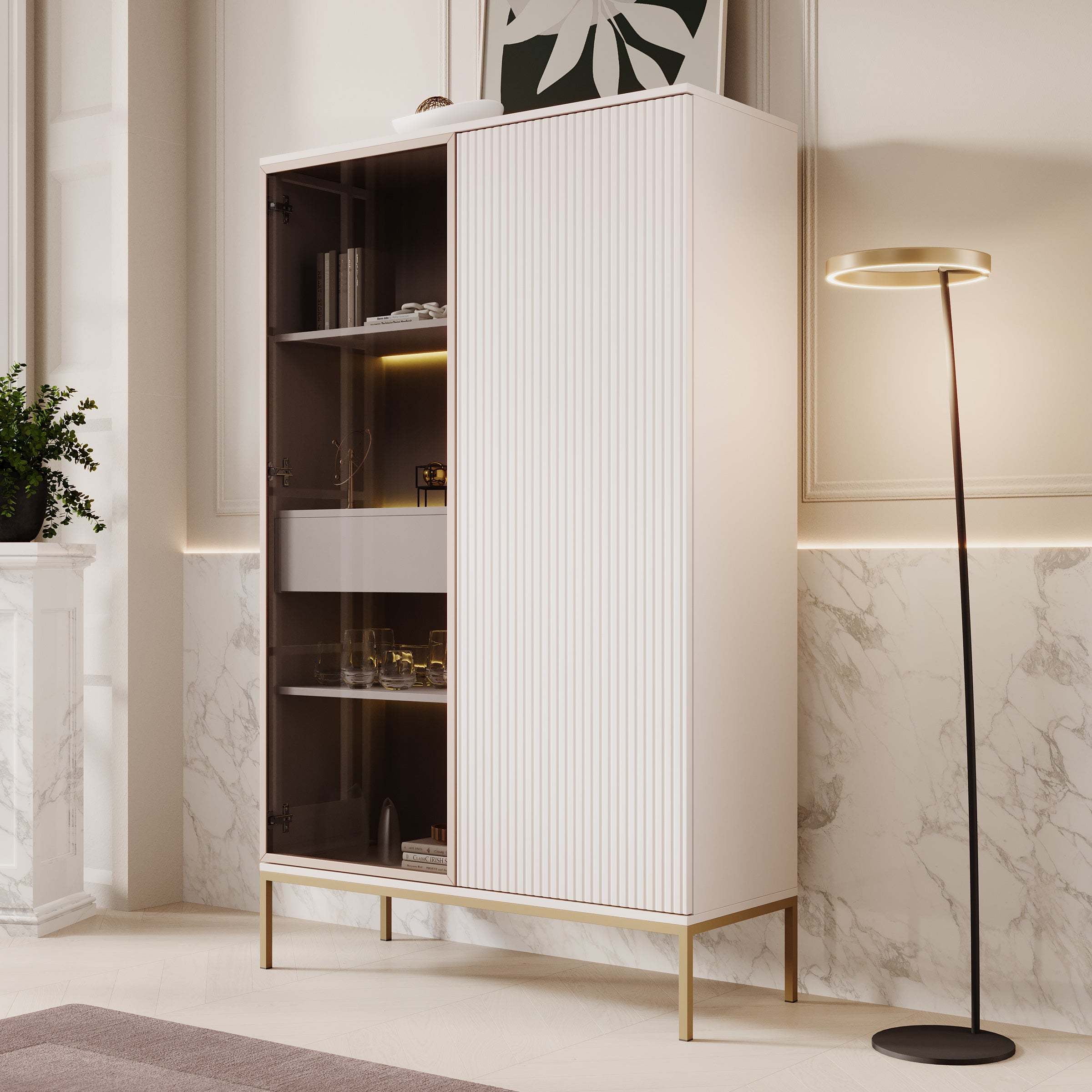 Legend - Vitrinekast - Beige - 104x39x166 cm