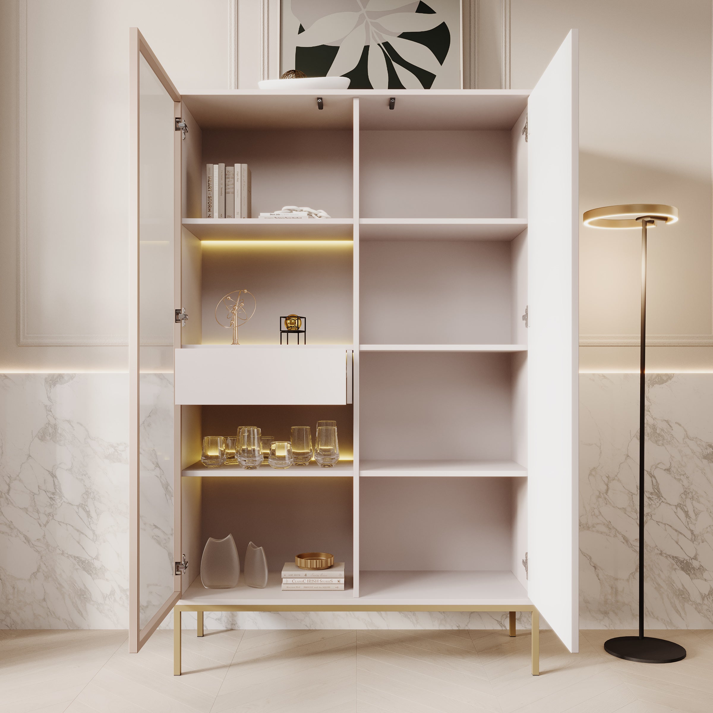 Legend - Vitrinekast - Beige - 104x39x166 cm