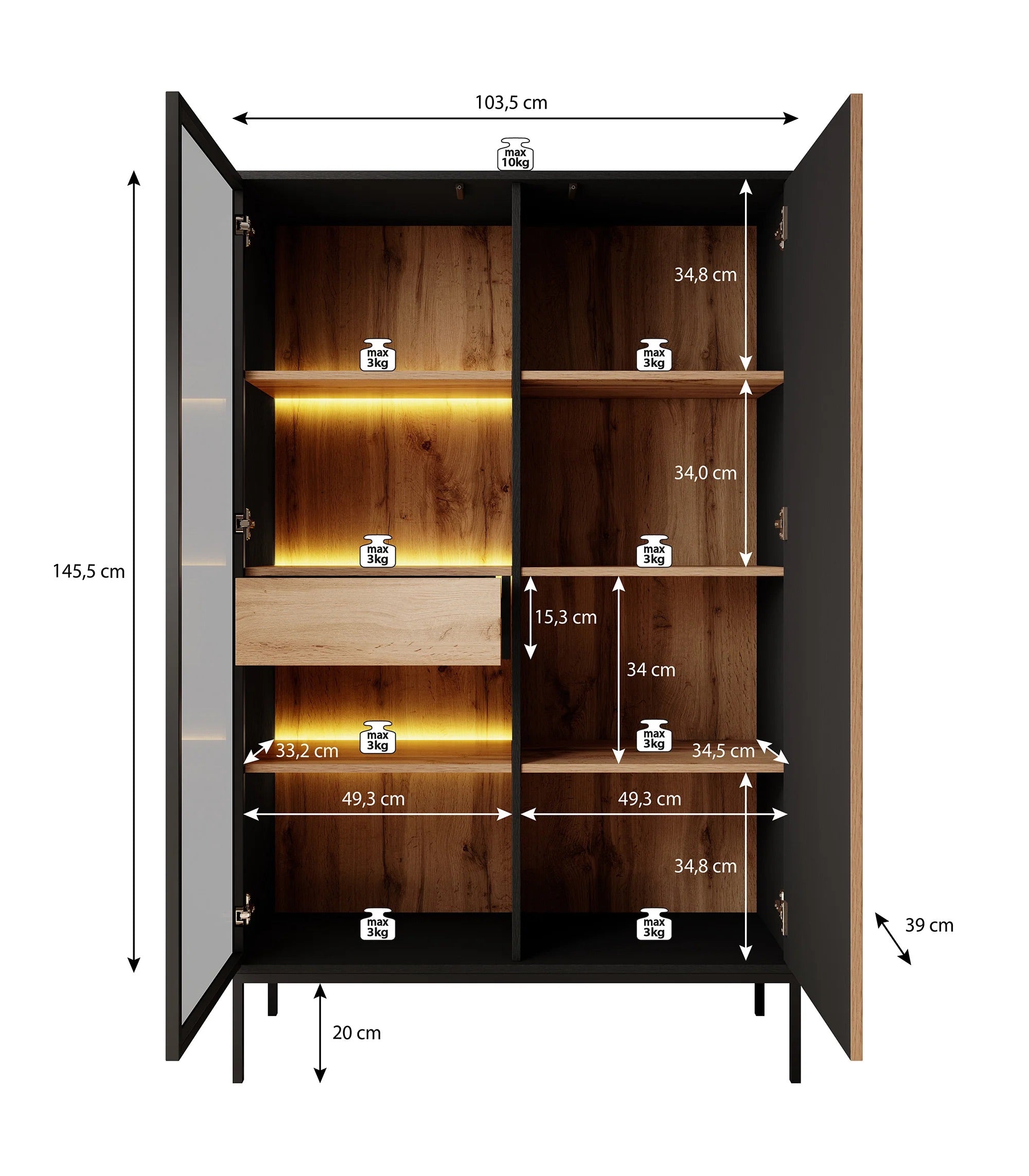 Legend - Vitrinekast - Beige - 104x39x166 cm