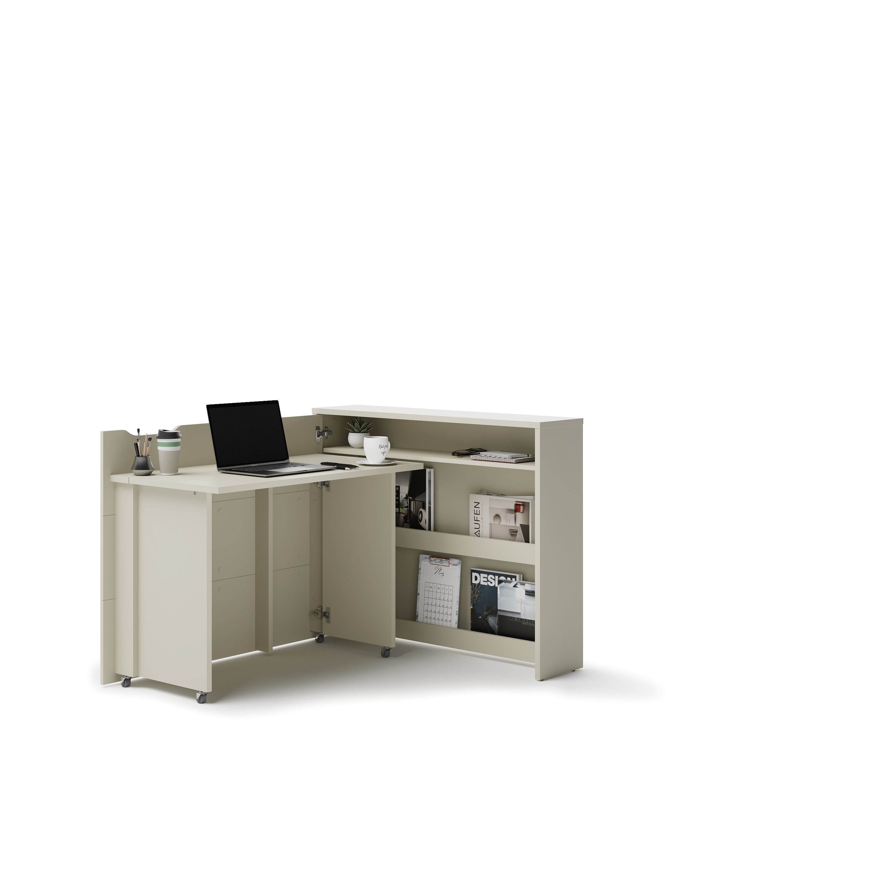 Lenart Work Concept - Bureau links uitschuifbaar - Beige - 136x115x93 cm