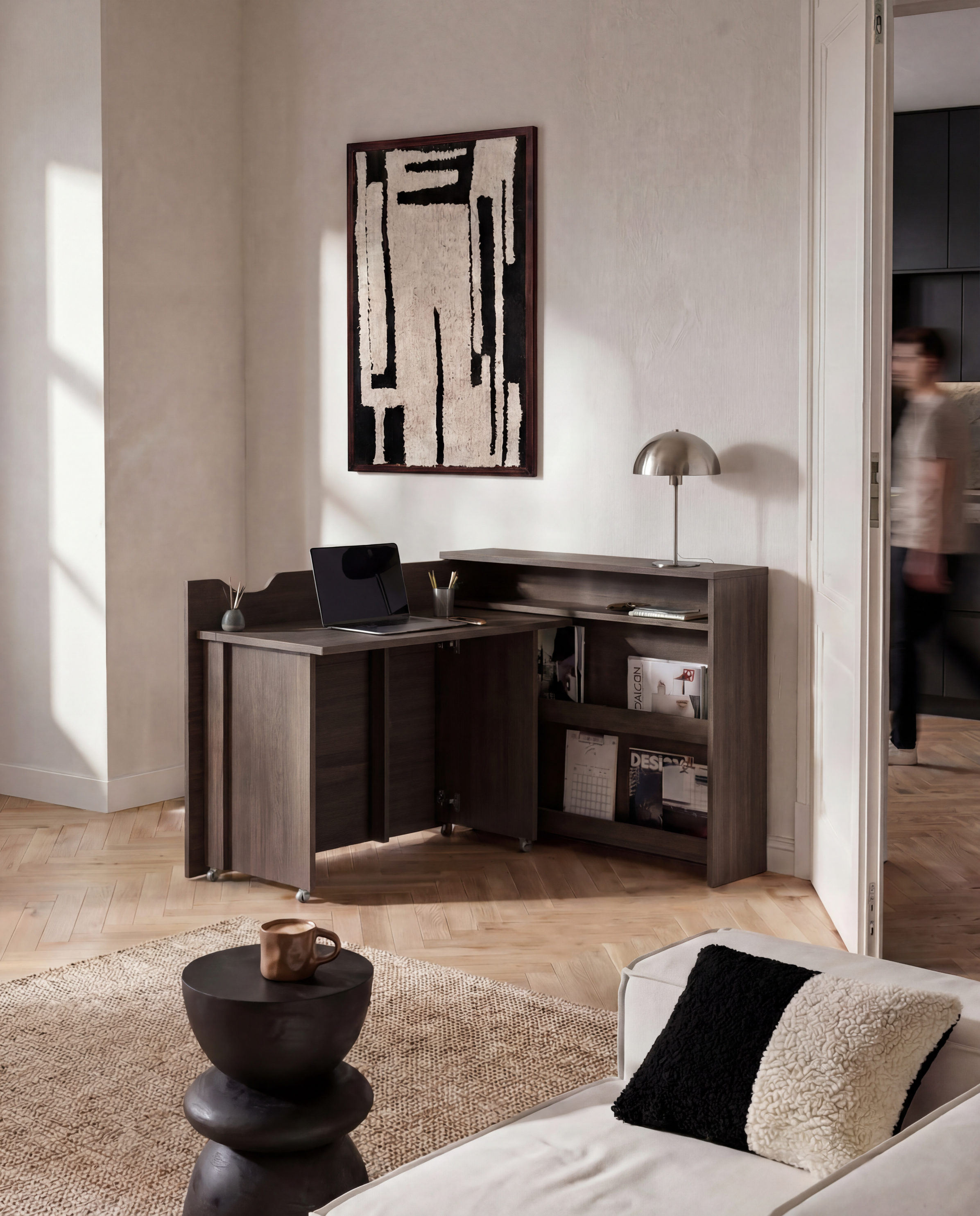 Lenart Work Concept - Bureau links uitschuifbaar - Walnootpatroon - 136x115x93 cm