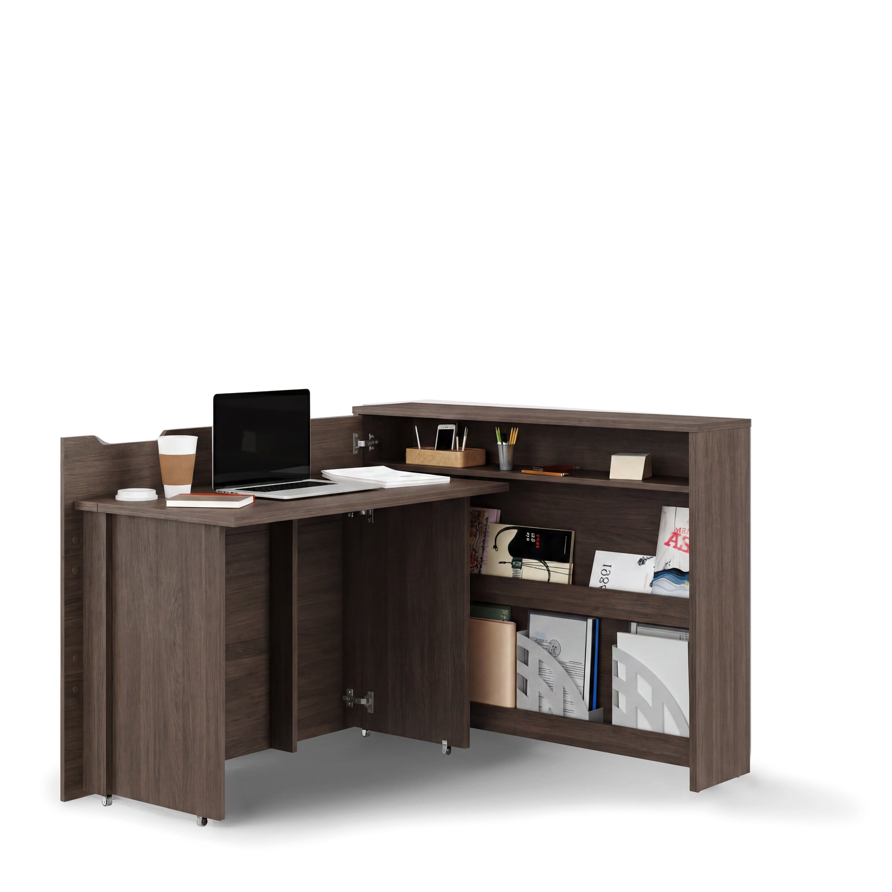 Lenart Work Concept - Bureau links uitschuifbaar - Walnootpatroon - 136x115x93 cm