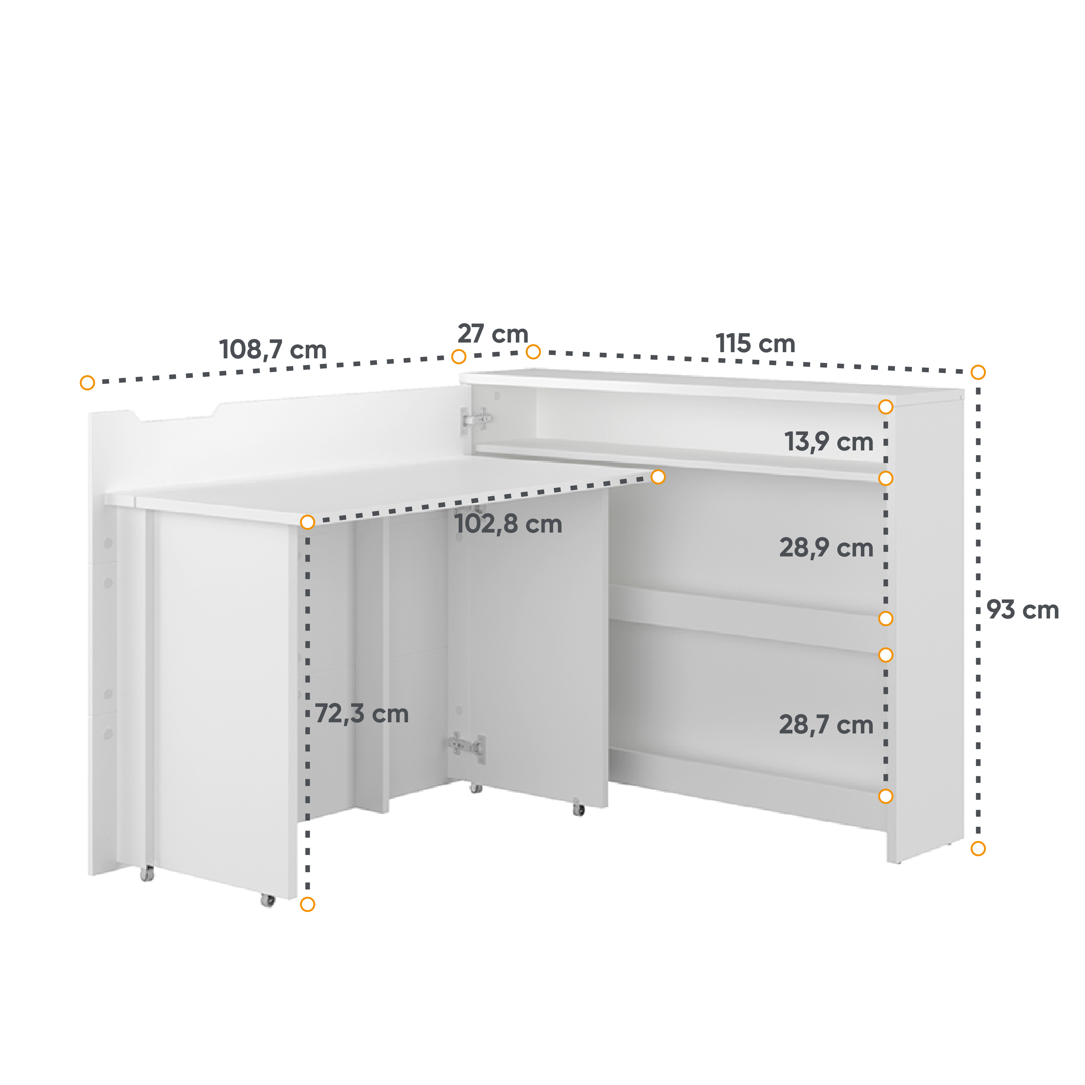 Lenart Work Concept - Bureau links uitschuifbaar - Wit - 136x115x93 cm