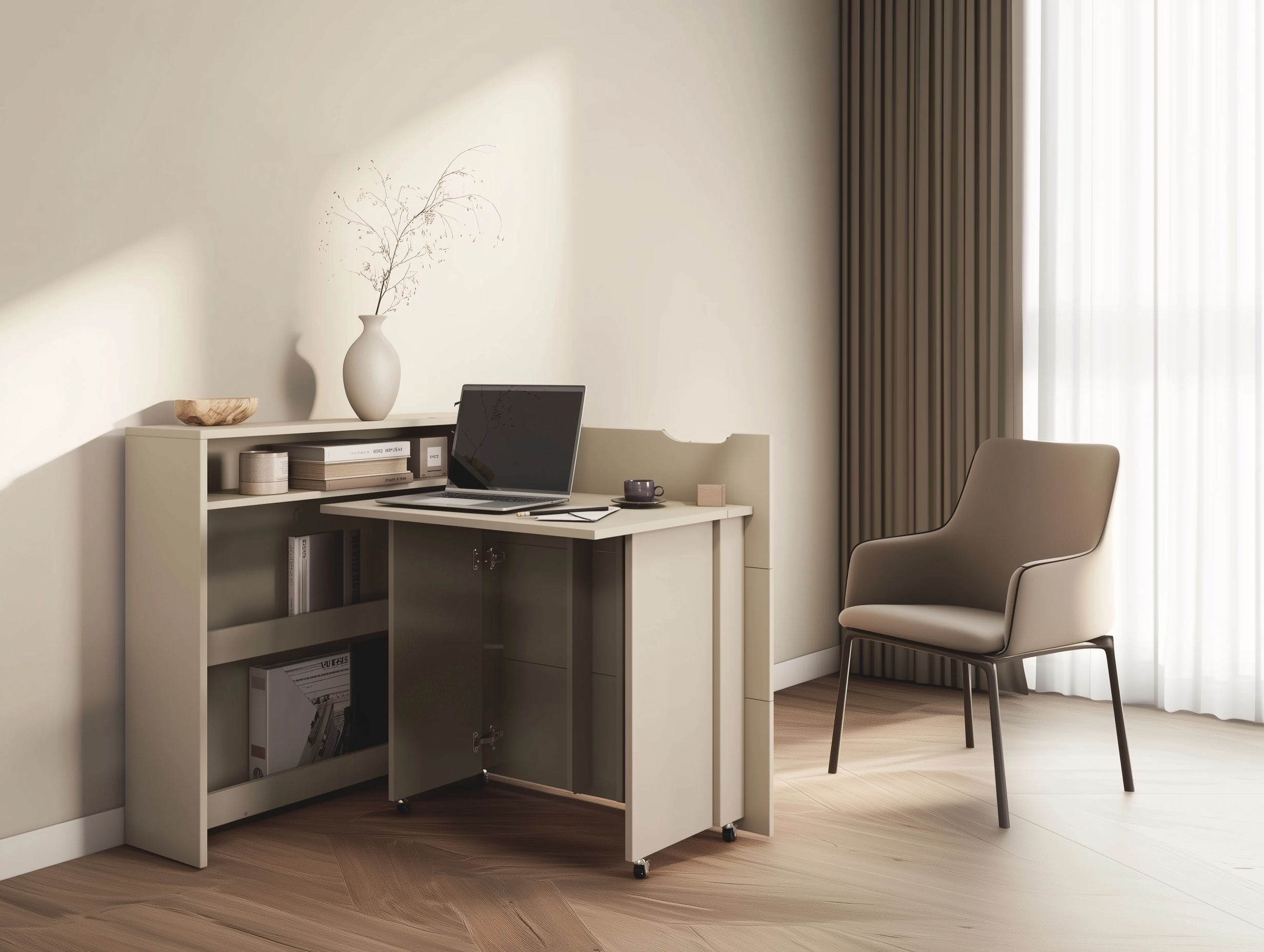 Lenart Work Concept - Bureau rechts uitschuifbaar - Beige - 136x115x93 cm