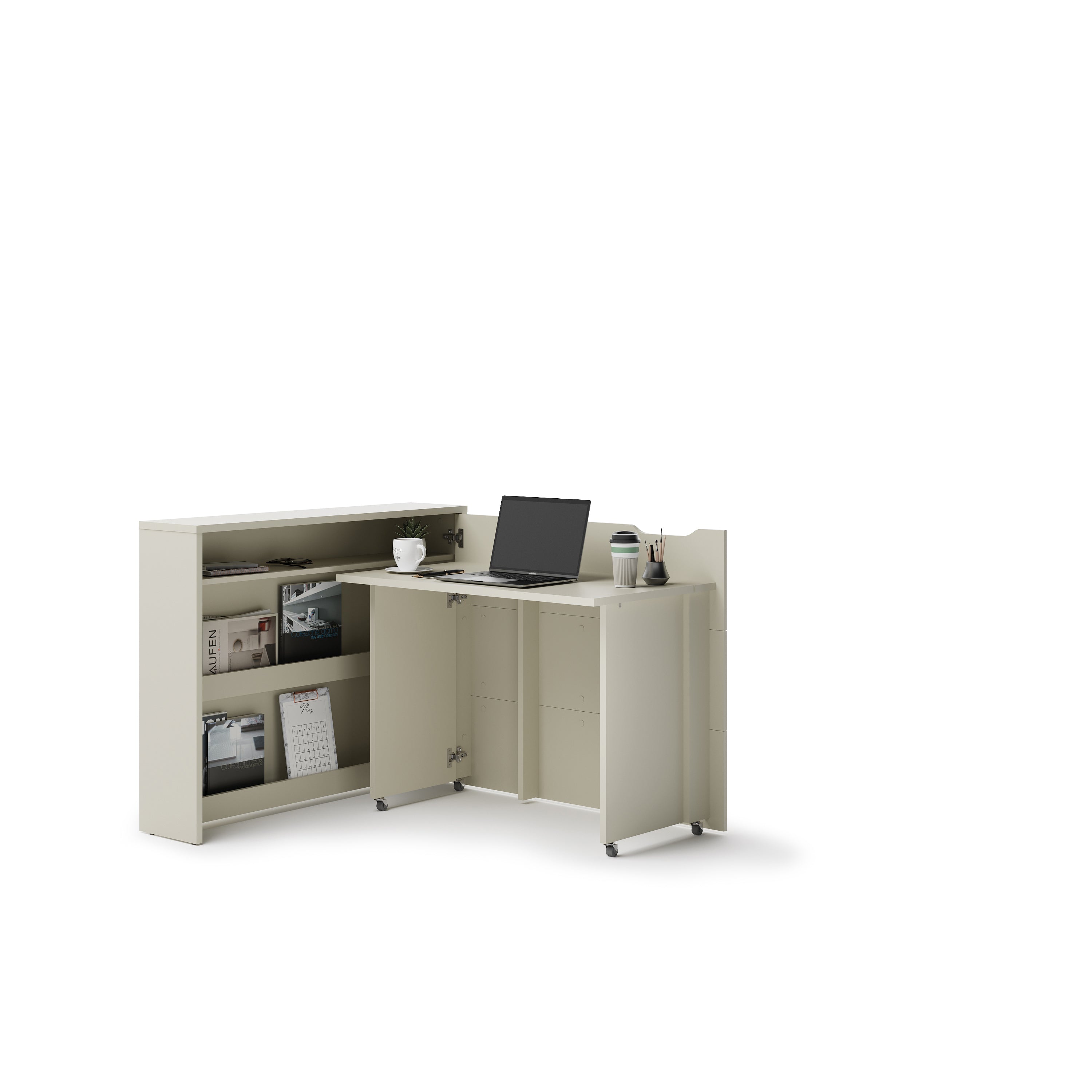 Lenart Work Concept - Bureau rechts uitschuifbaar - Beige - 136x115x93 cm