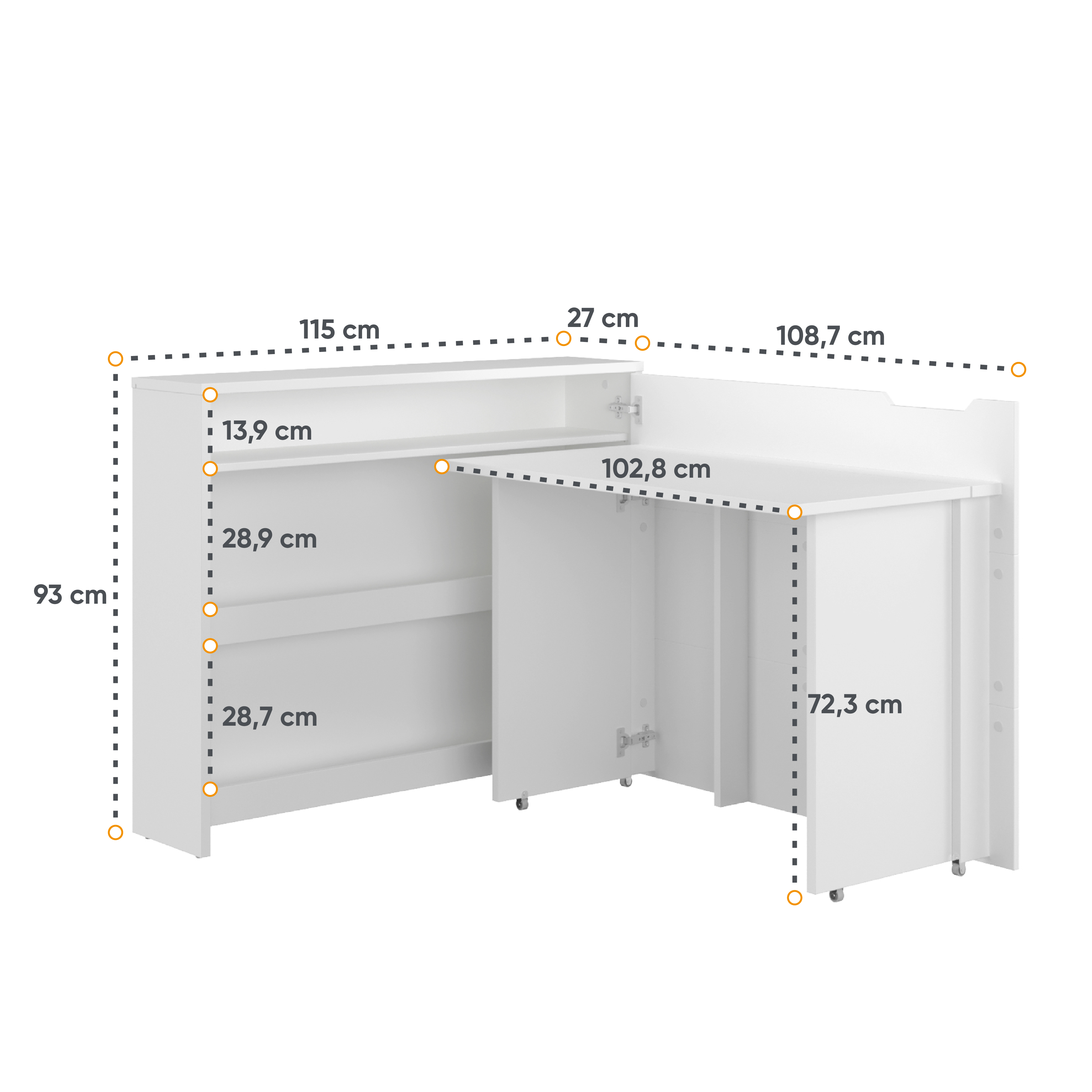 Lenart Work Concept - Bureau rechts uitschuifbaar - Wit - 136x115x93 cm
