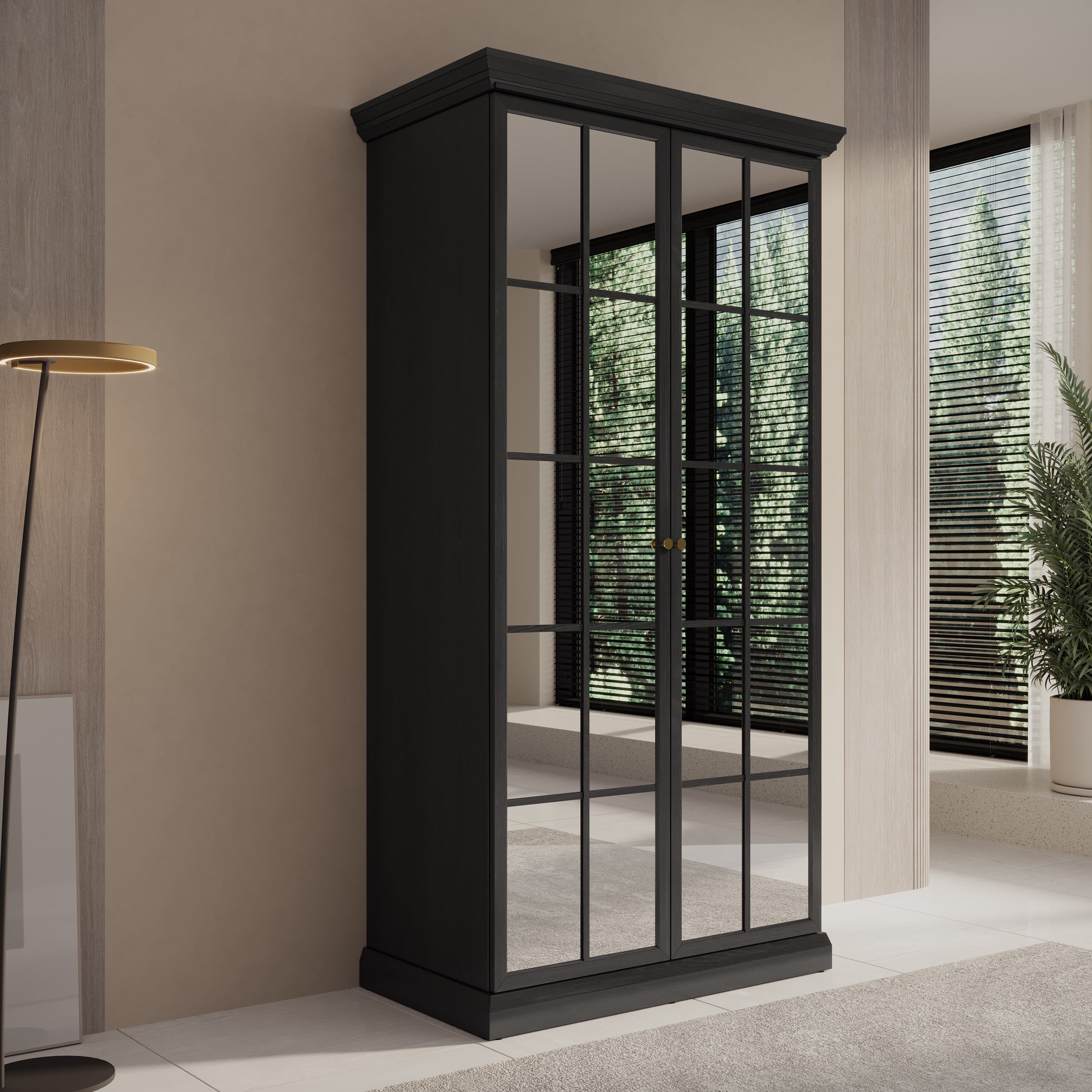 Leroy - Kledingkast 2-deurs - Zwart/eiken - 102x56x199 cm