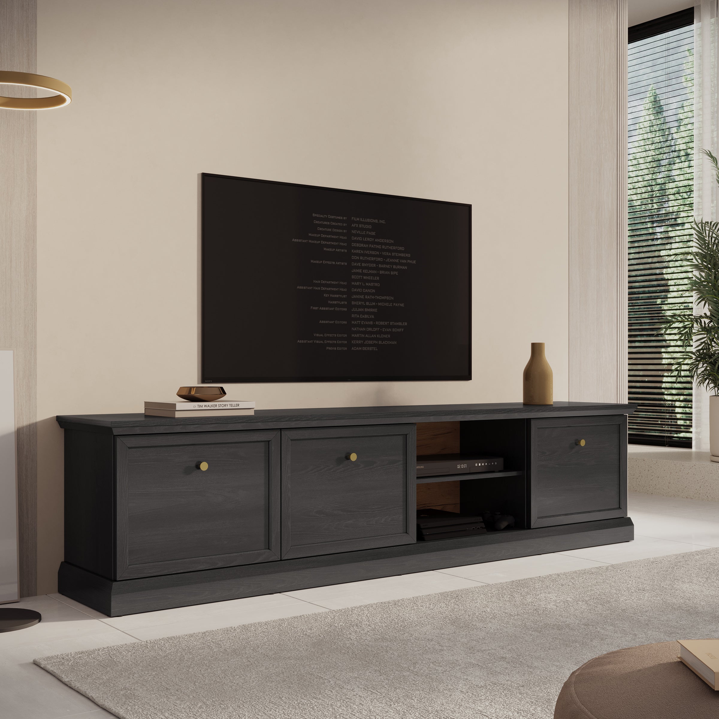 Leroy - TV-Meubel - Zwart eiken - 206x40x51 cm