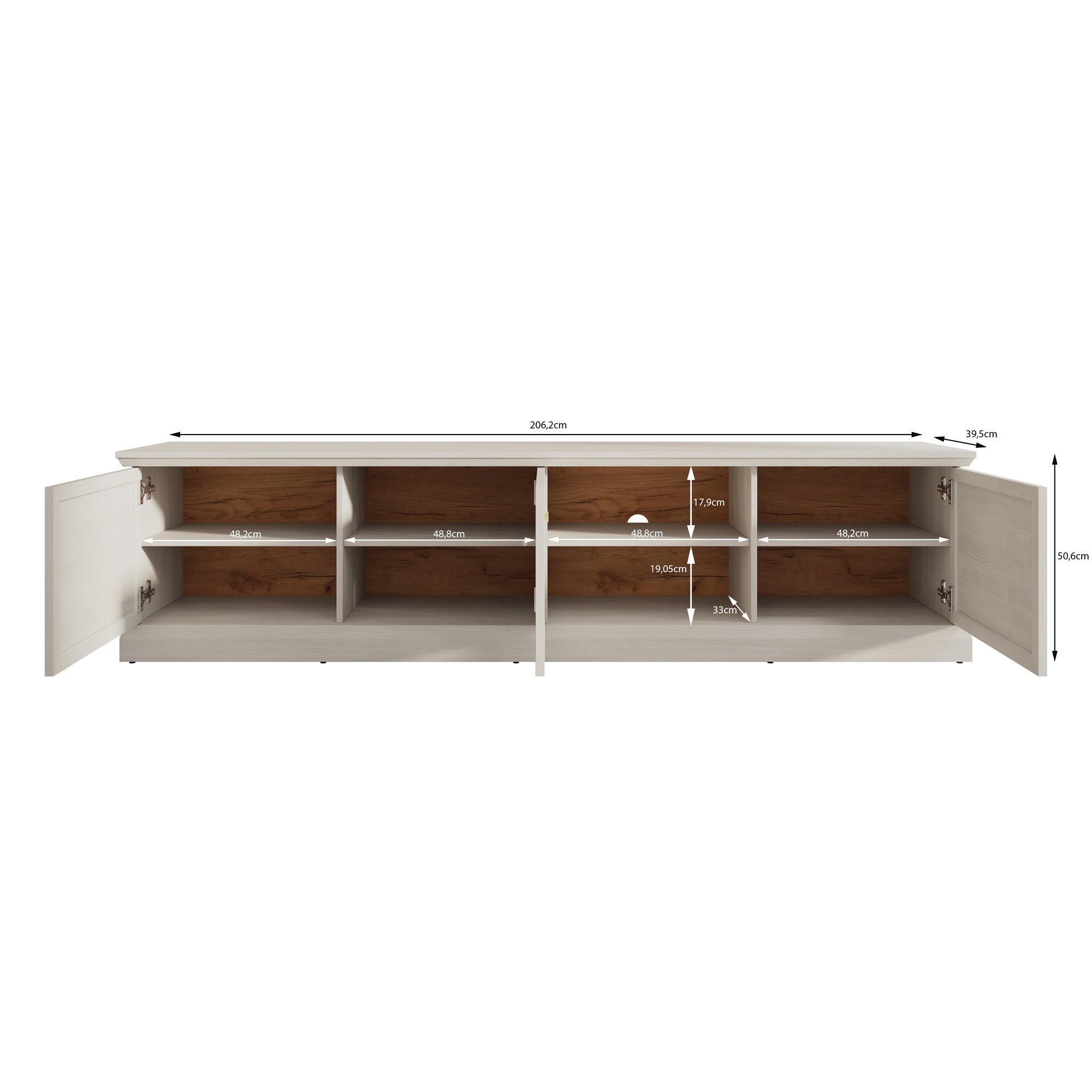 Leroy - TV-Meubel - Zwart eiken - 206x40x51 cm