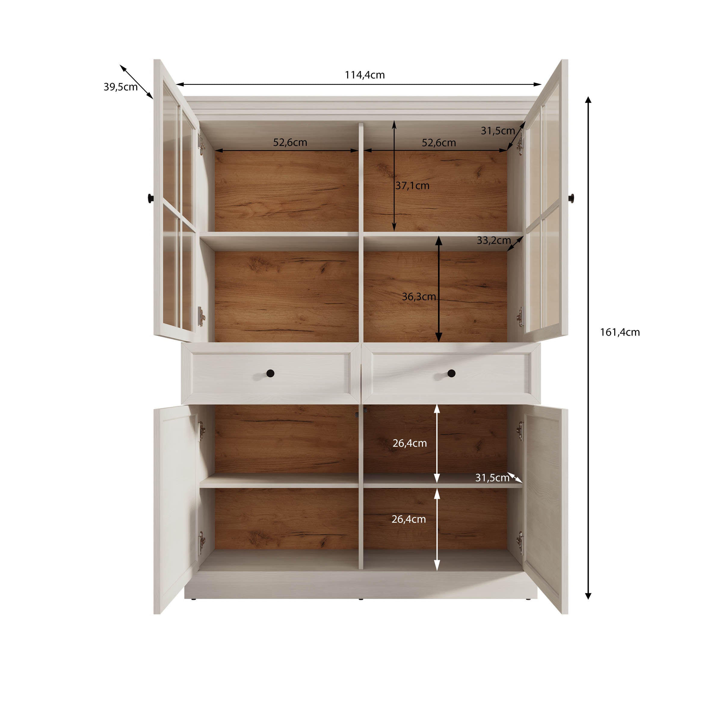 Leroy - Vitrinekast - Wit - 114x40x161 cm
