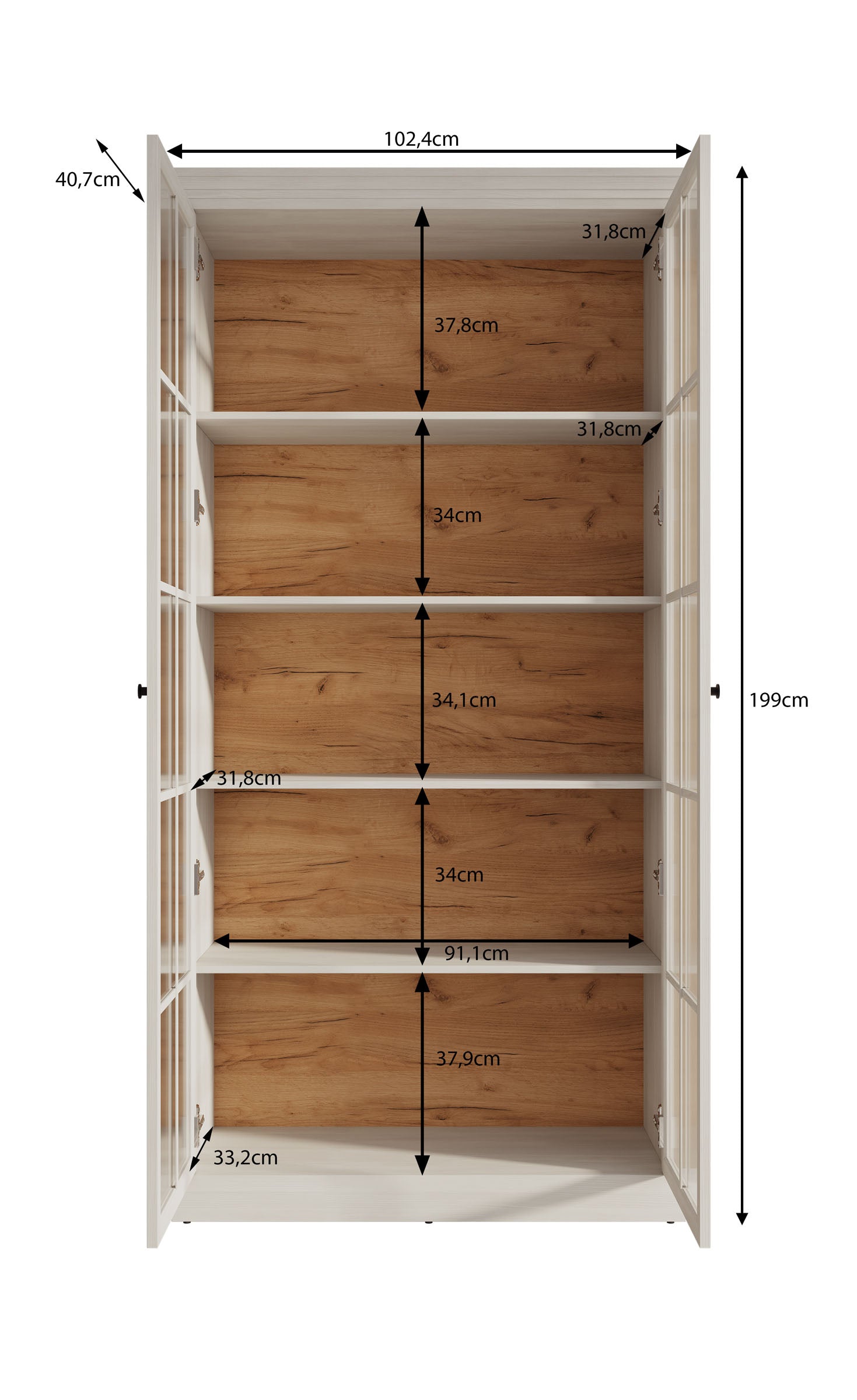 Leroy - Vitrinekast - Zwart - 102x41x199 cm