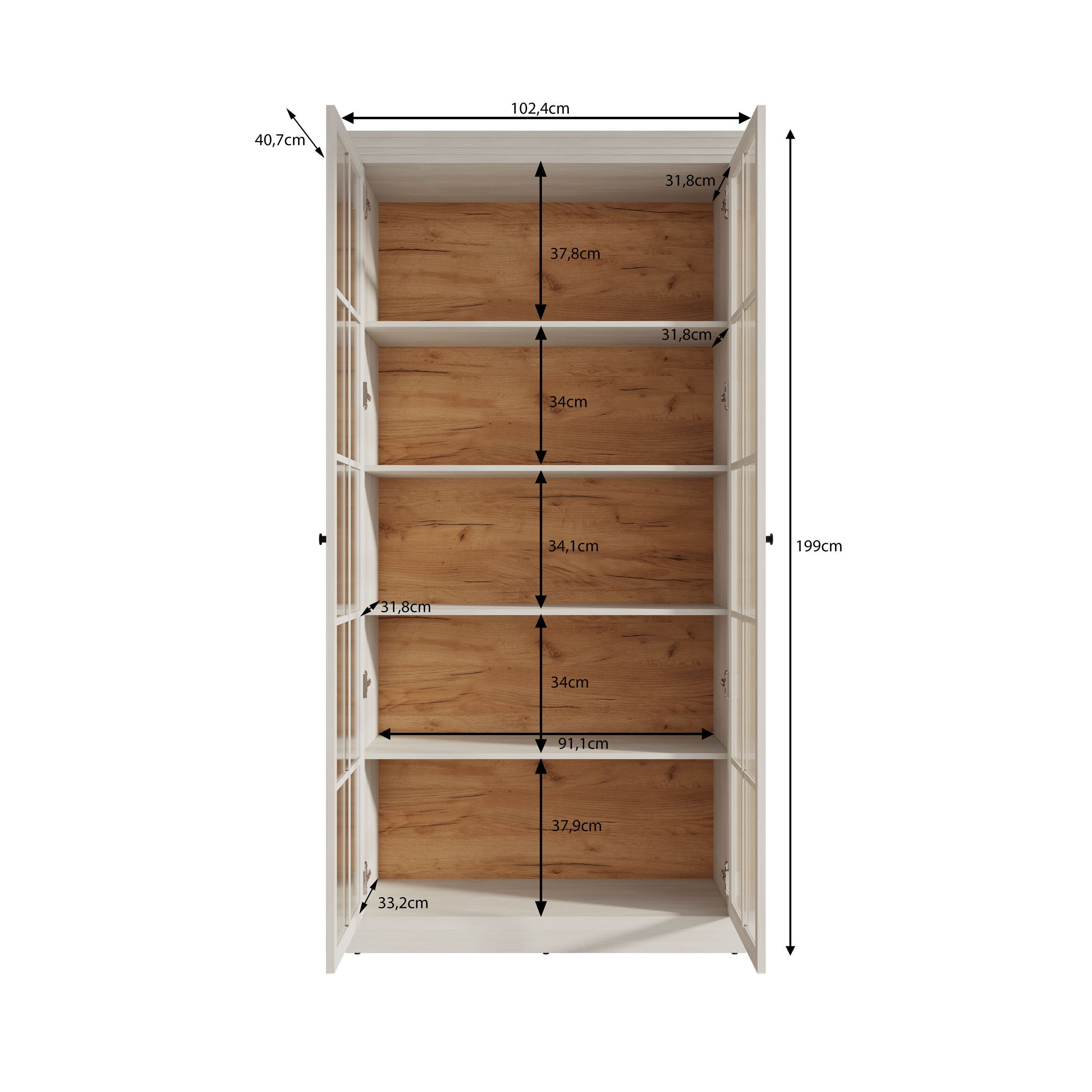 Leroy - Vitrinekast - Zwart - 102x41x199 cm