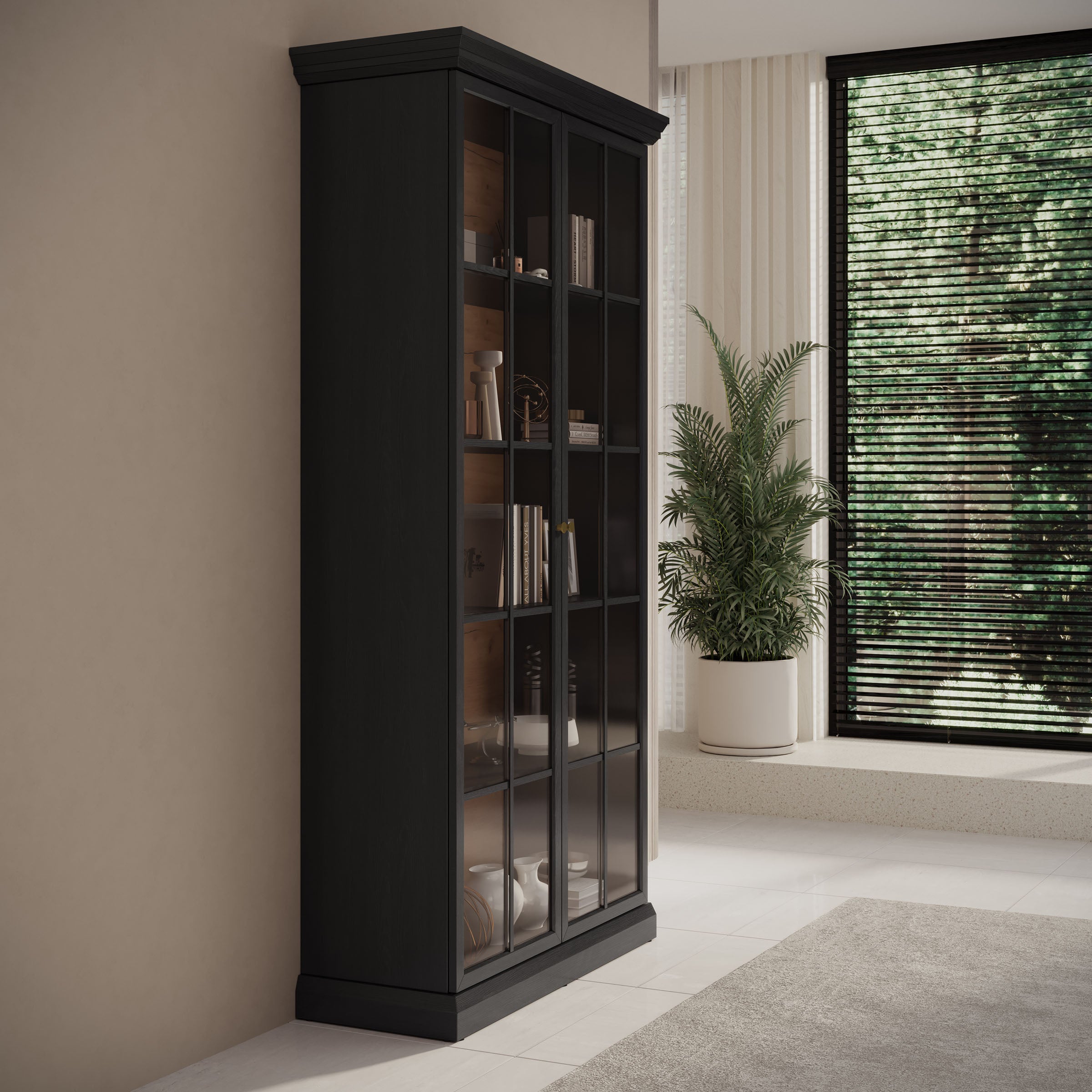 Leroy - Vitrinekast - Zwart - 102x41x199 cm