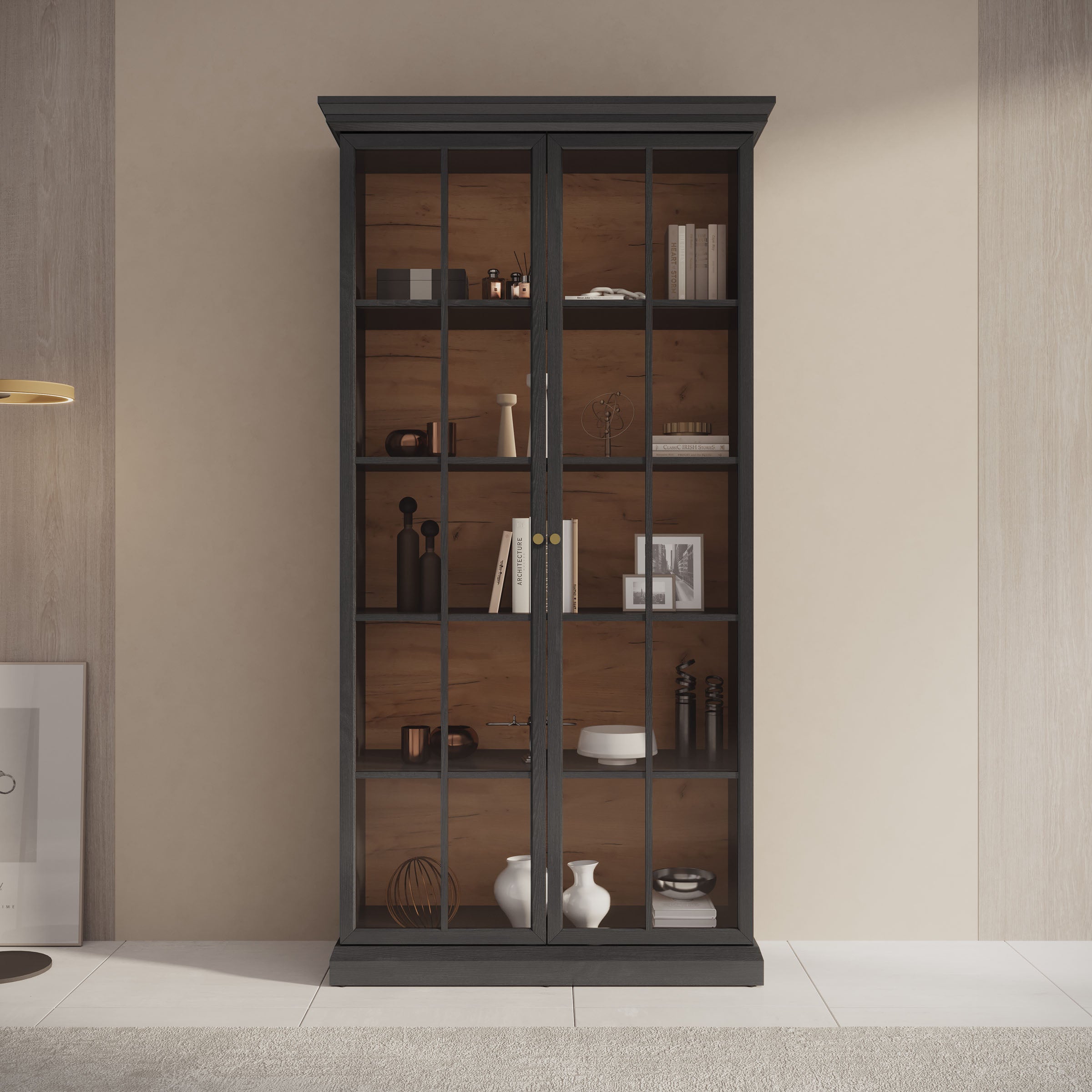 Leroy - Vitrinekast - Zwart - 102x41x199 cm