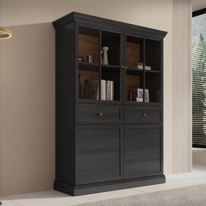 Leroy - Vitrinekast - Zwart - 114x40x161 cm