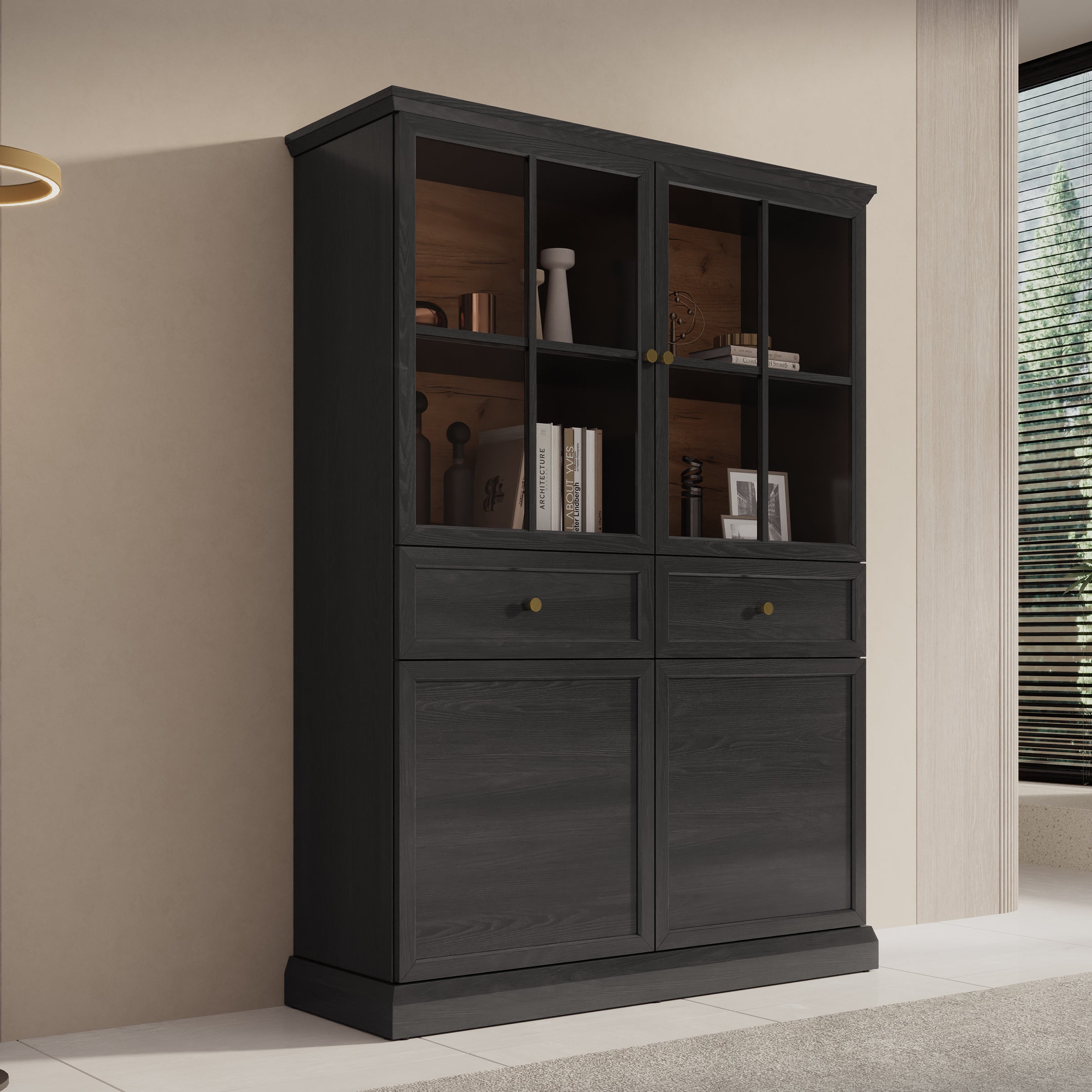 Leroy - Vitrinekast - Zwart - 114x40x161 cm