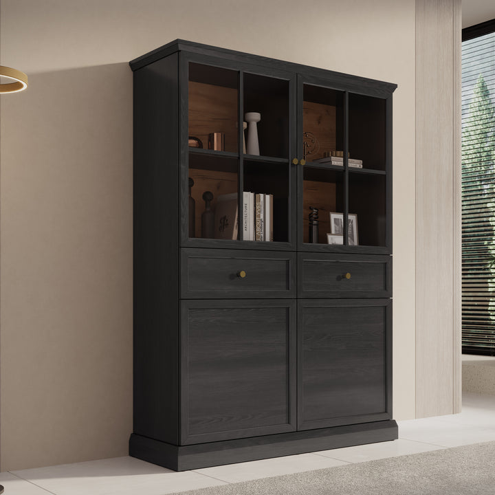 Leroy - Vitrinekast - Zwart - 114x40x161 cm