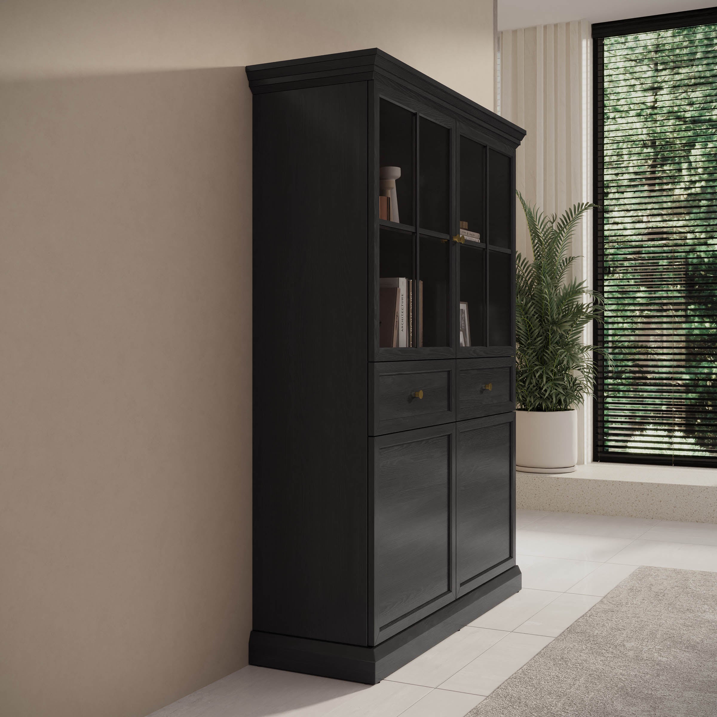 Leroy - Vitrinekast - Zwart - 114x40x161 cm