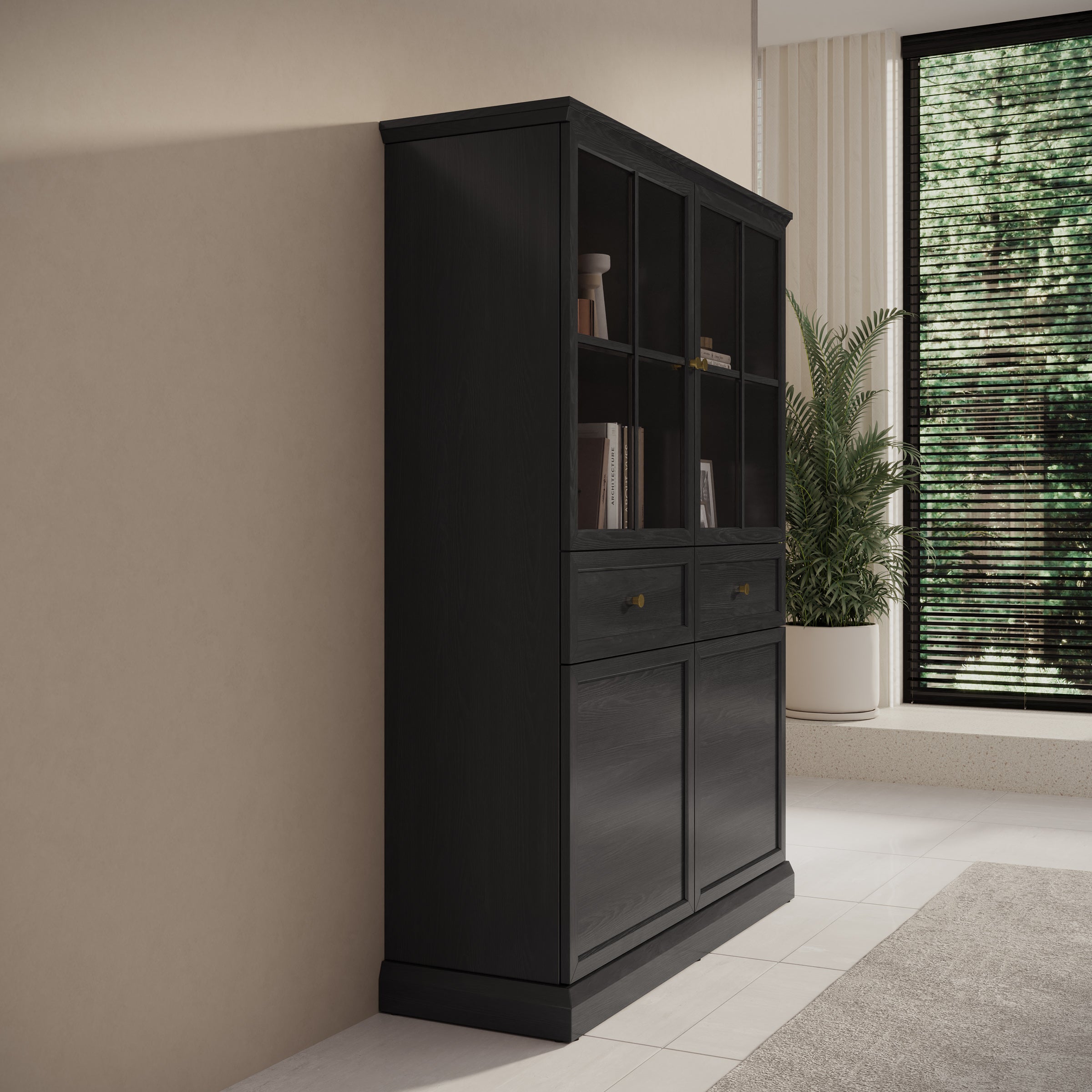 Leroy - Vitrinekast - Zwart - 114x40x161 cm