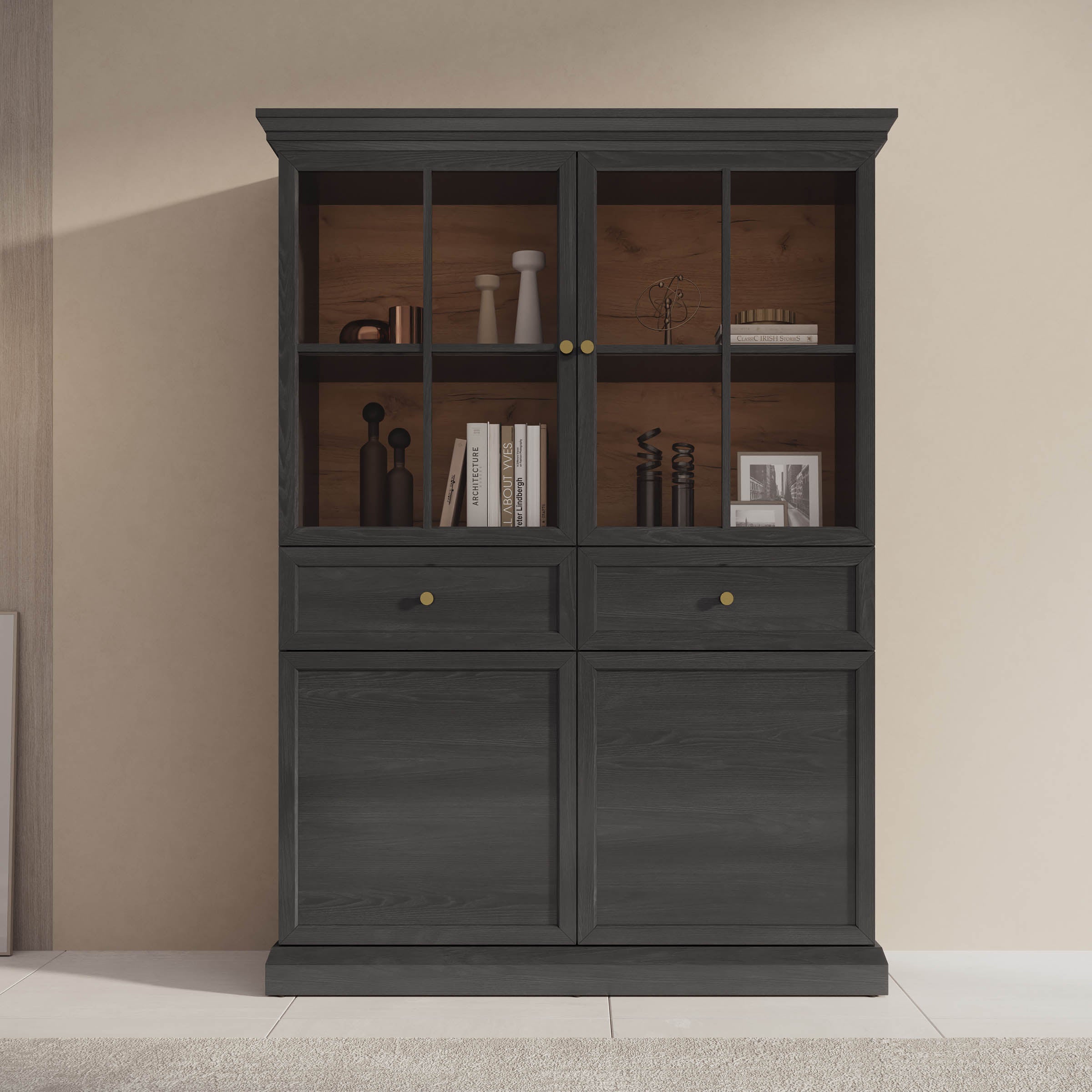 Leroy - Vitrinekast - Zwart - 114x40x161 cm
