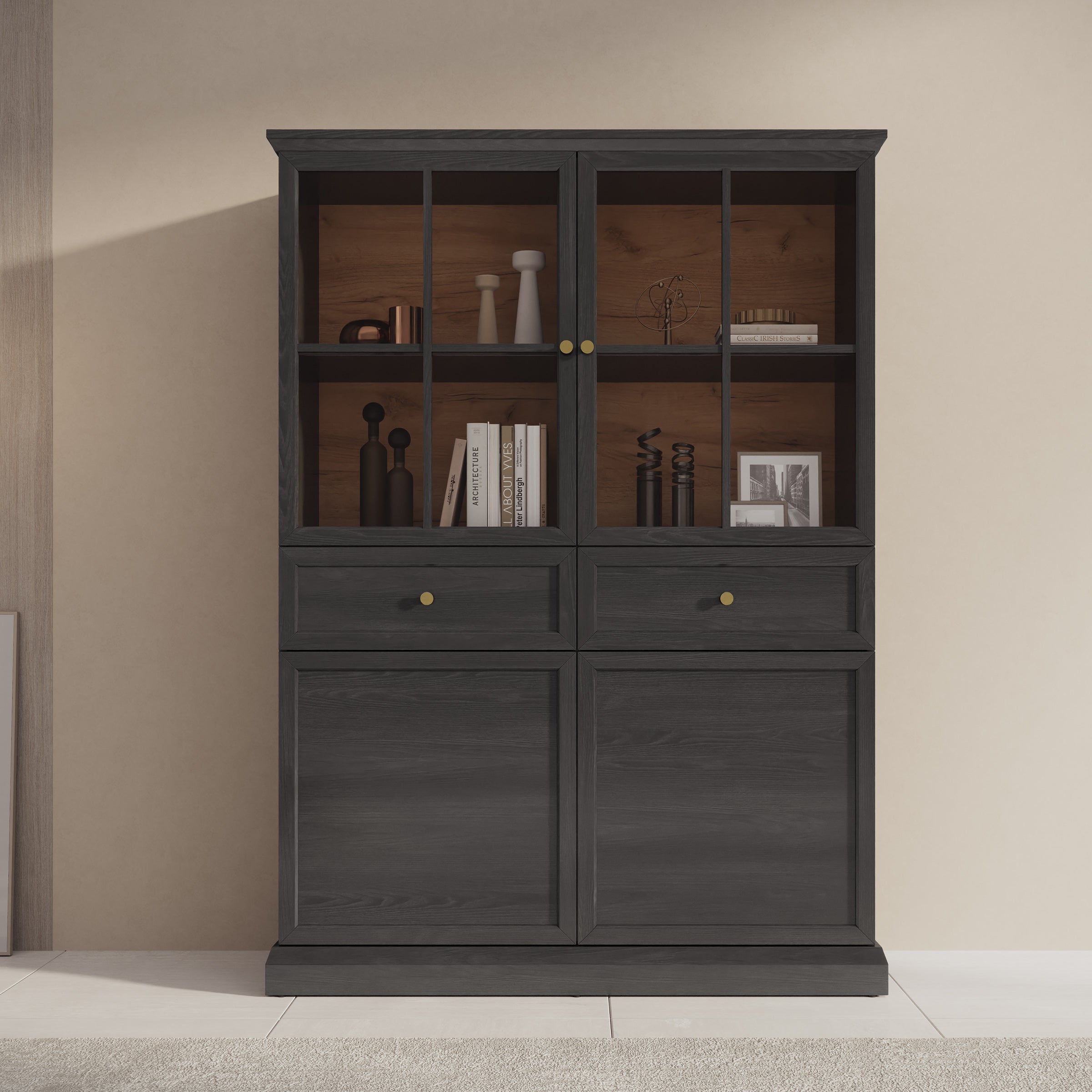 Leroy - Vitrinekast - Zwart - 114x40x161 cm