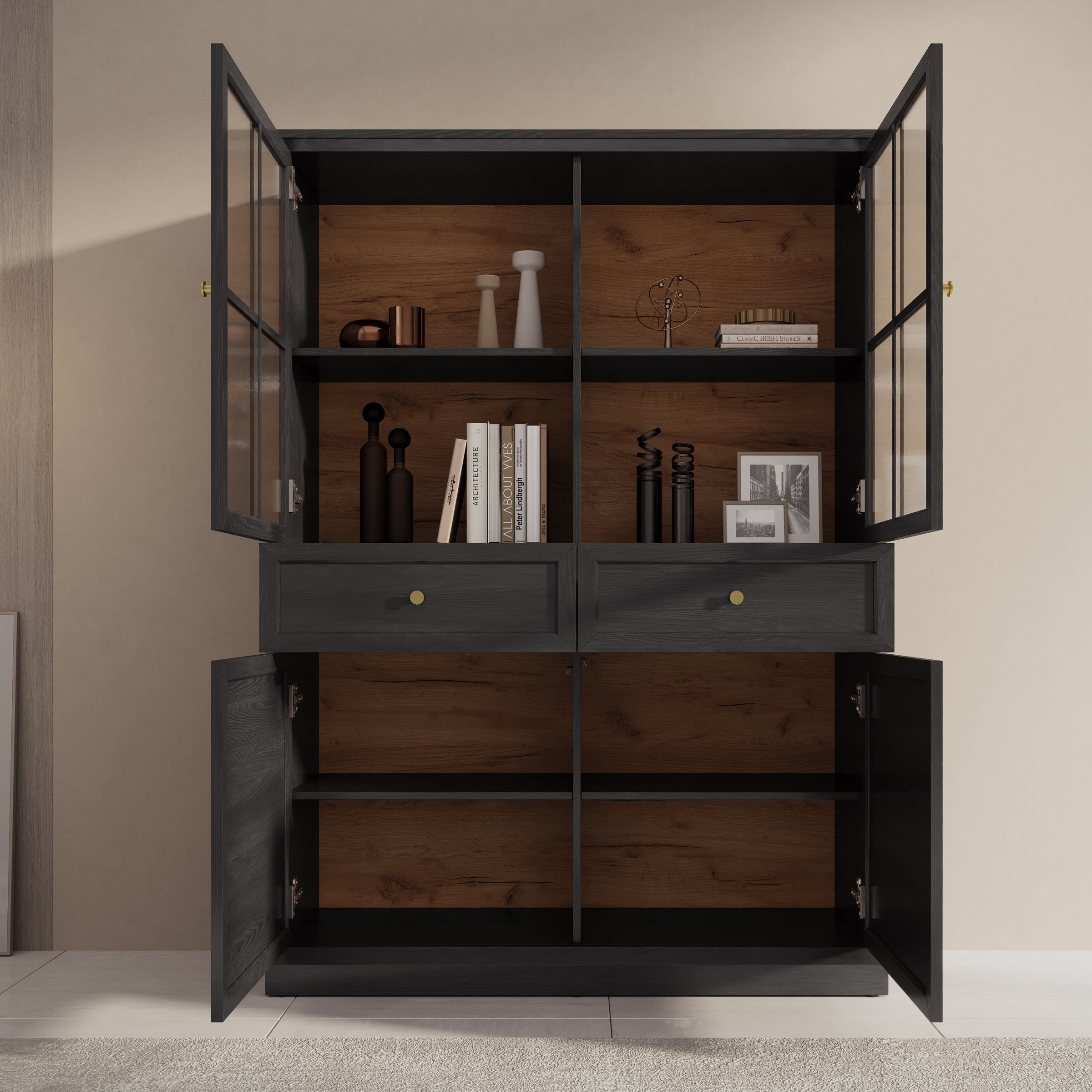 Leroy - Vitrinekast - Zwart - 114x40x161 cm