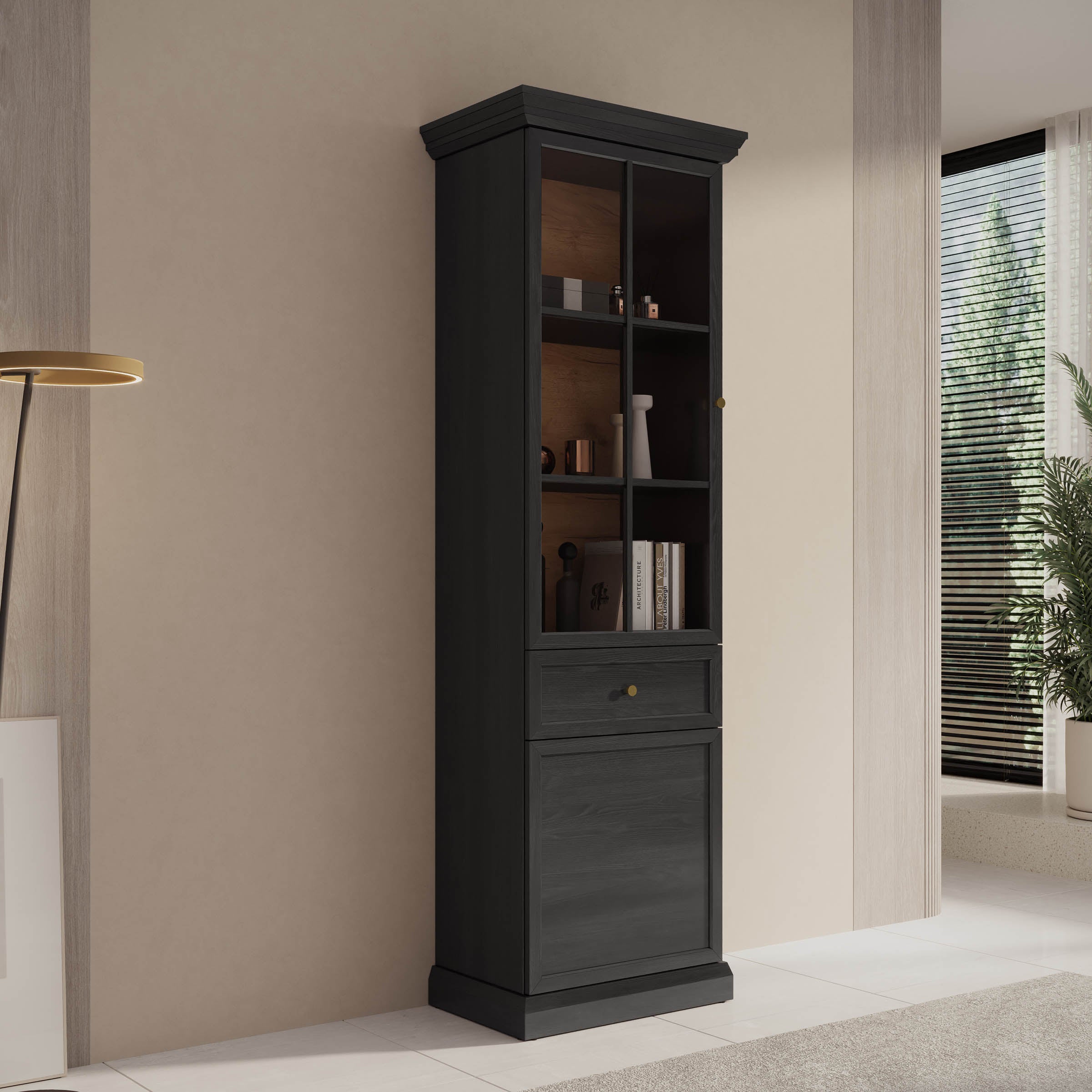 Leroy - Vitrinekast - Zwart - 63x41x199 cm