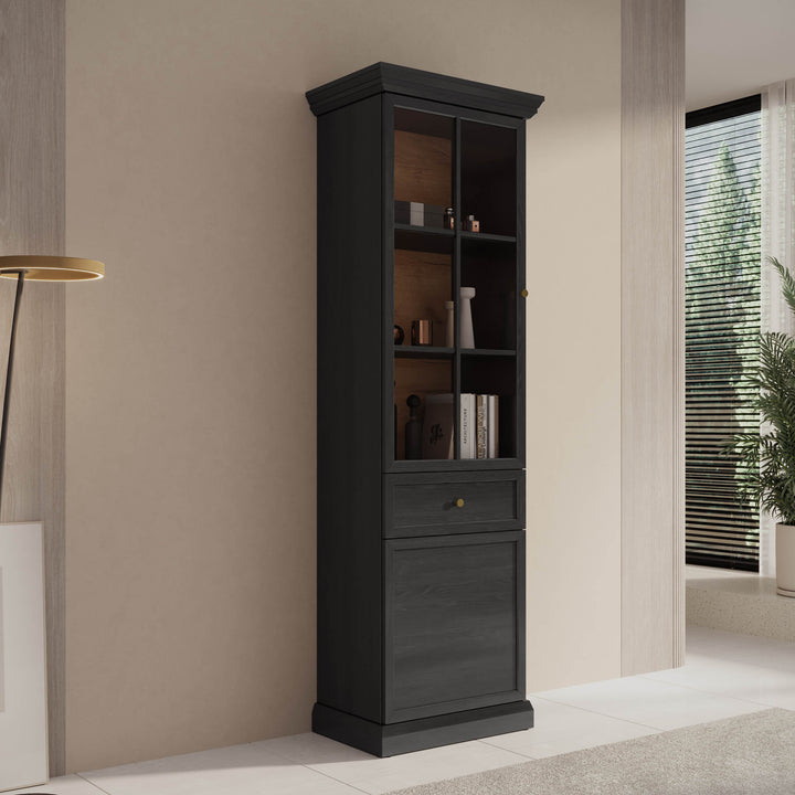 Leroy - Vitrinekast - Zwart - 63x41x199 cm