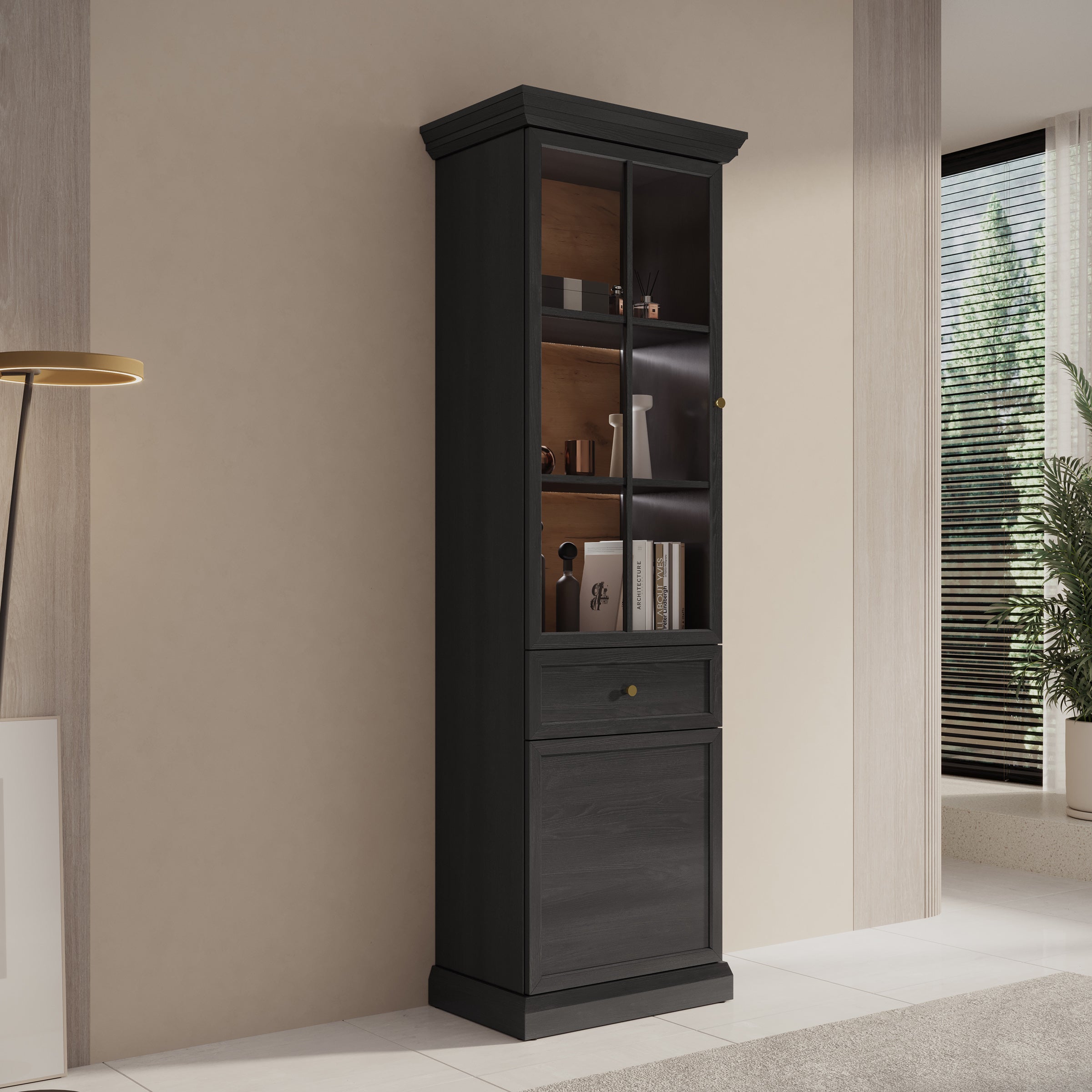 Leroy - Vitrinekast - Zwart - 63x41x199 cm