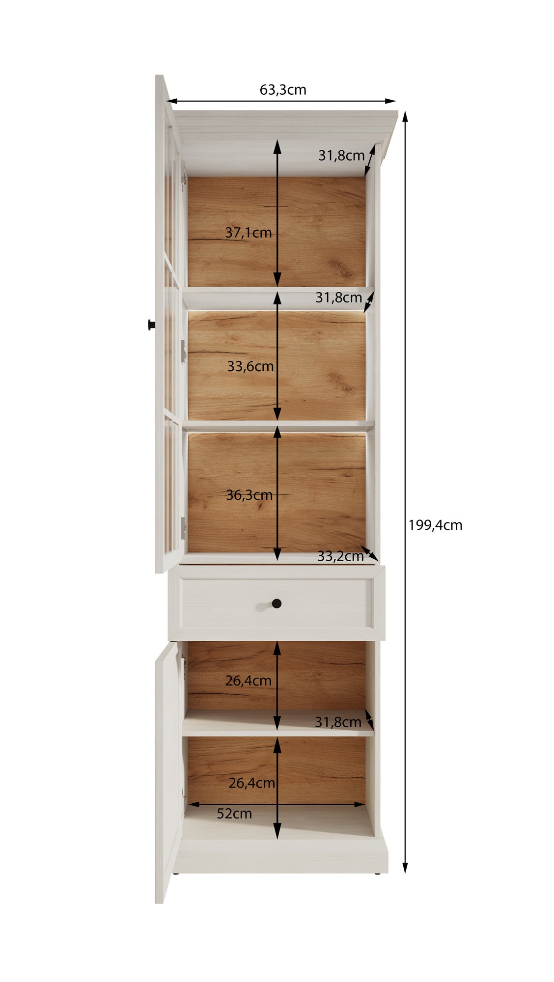 Leroy - Vitrinekast - Zwart - 63x41x199 cm