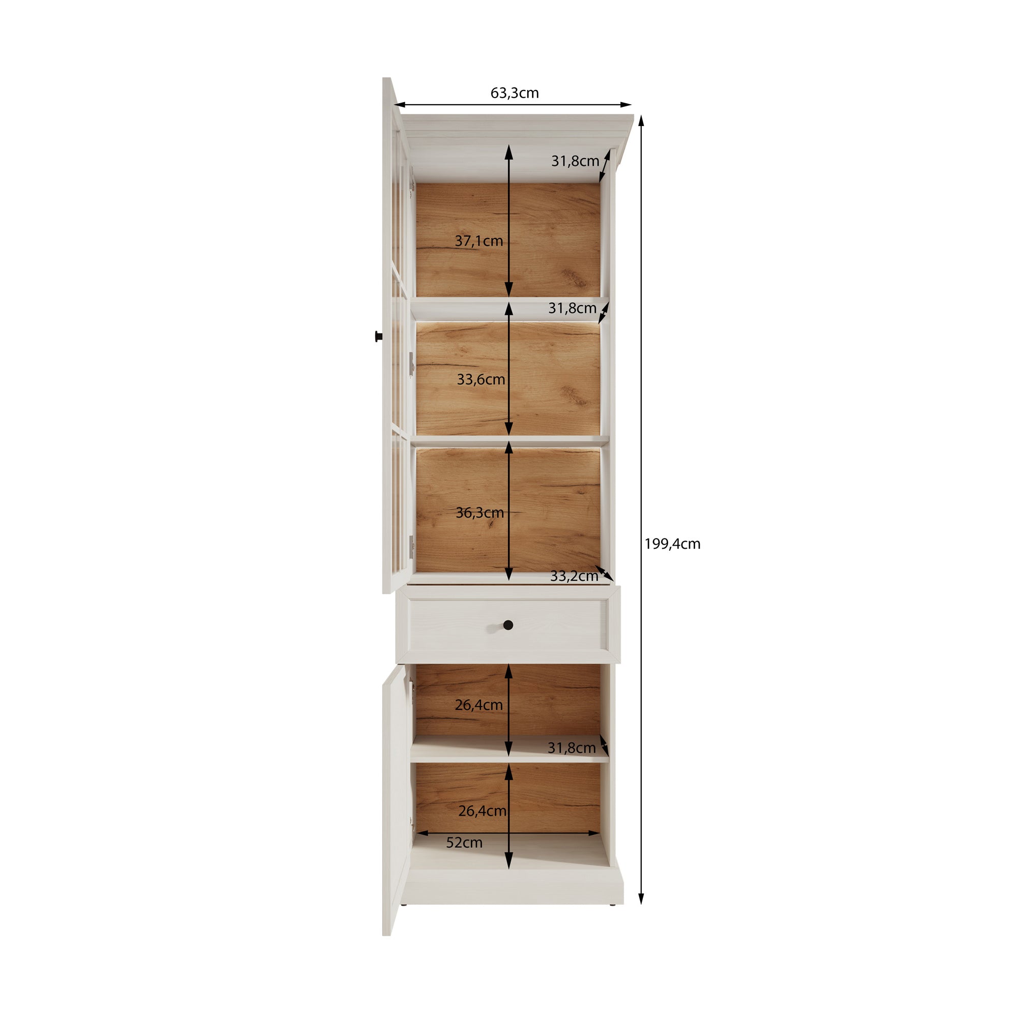 Leroy - Vitrinekast - Zwart - 63x41x199 cm