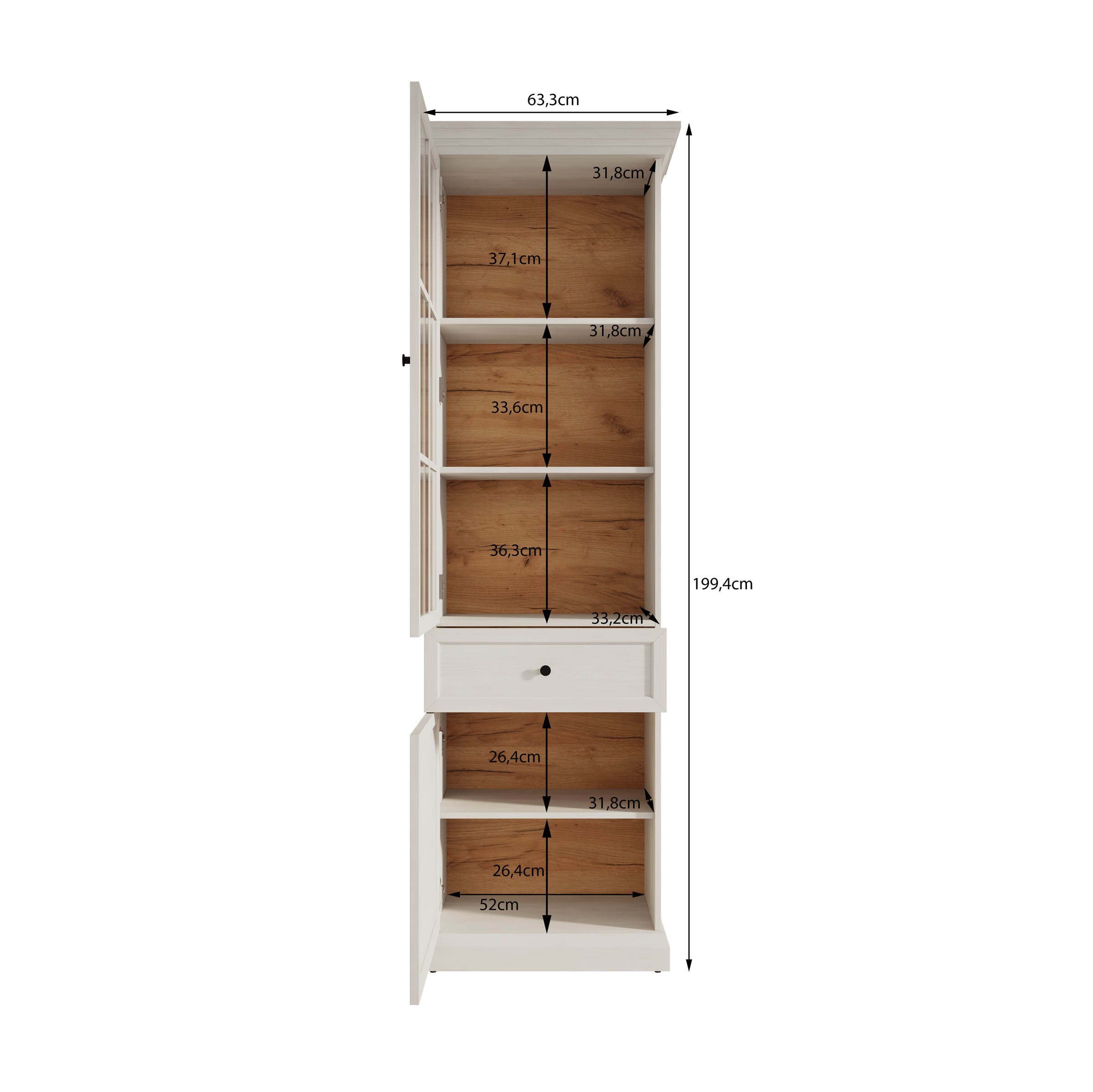 Leroy - Vitrinekast - Wit - 63x41x199 cm