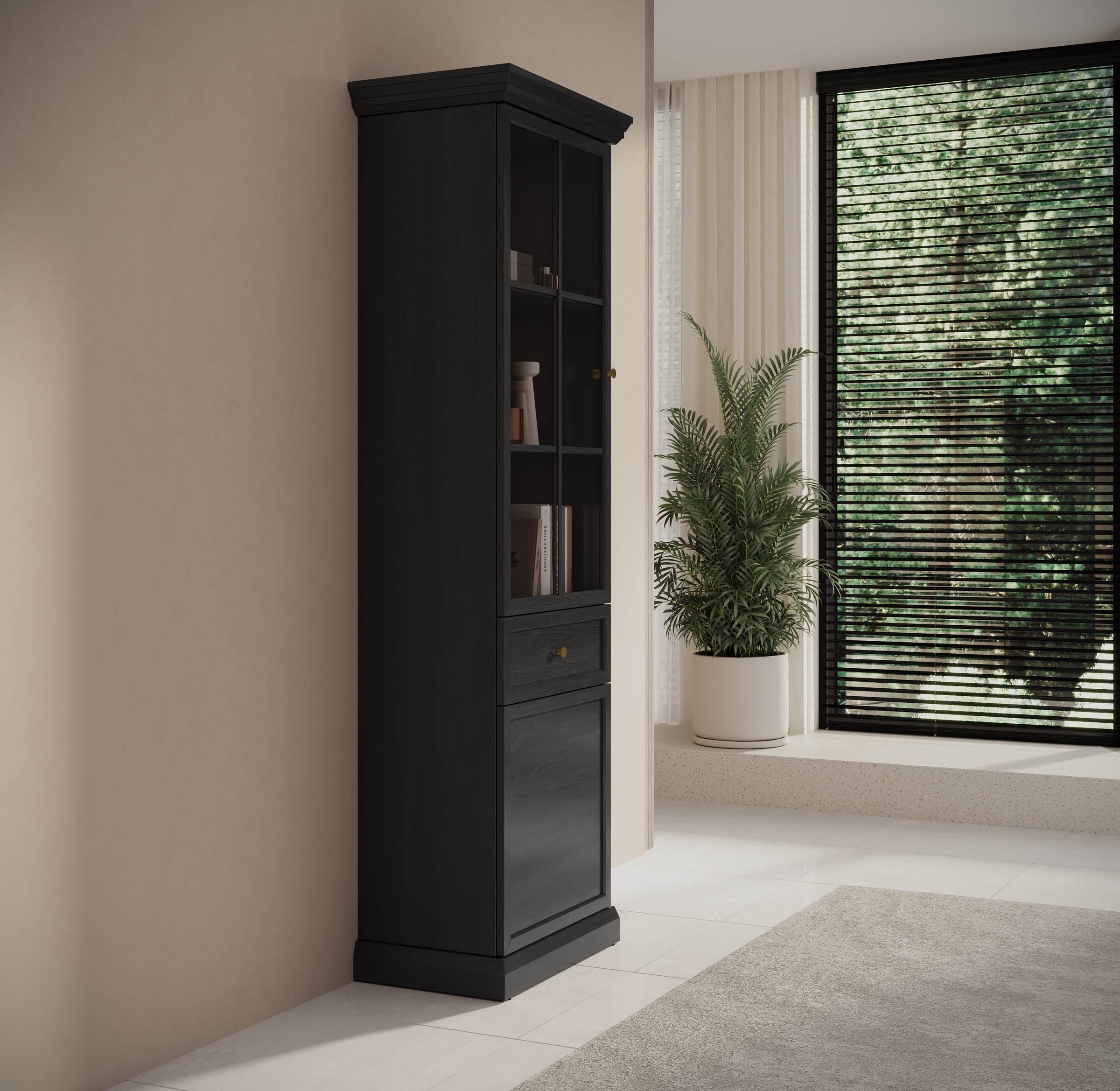 Leroy - Vitrinekast - Zwart - 63x41x199 cm