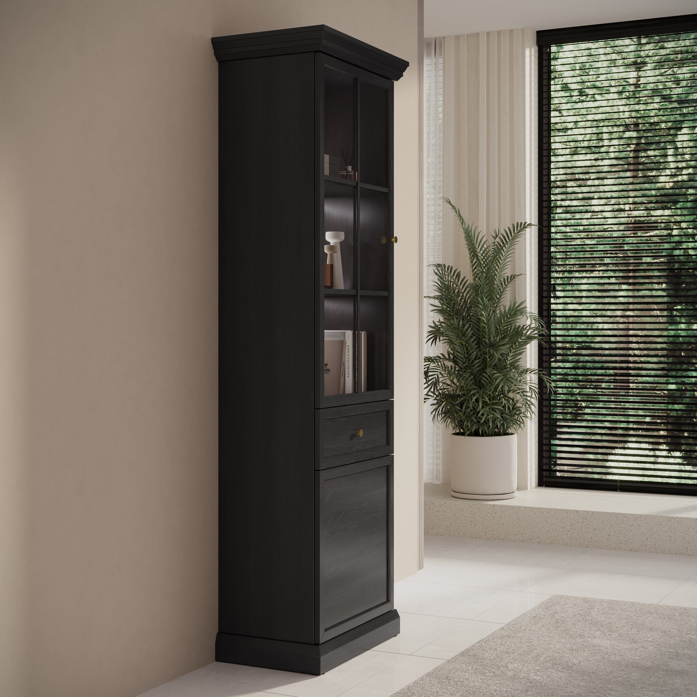 Leroy - Vitrinekast - Zwart - 63x41x199 cm