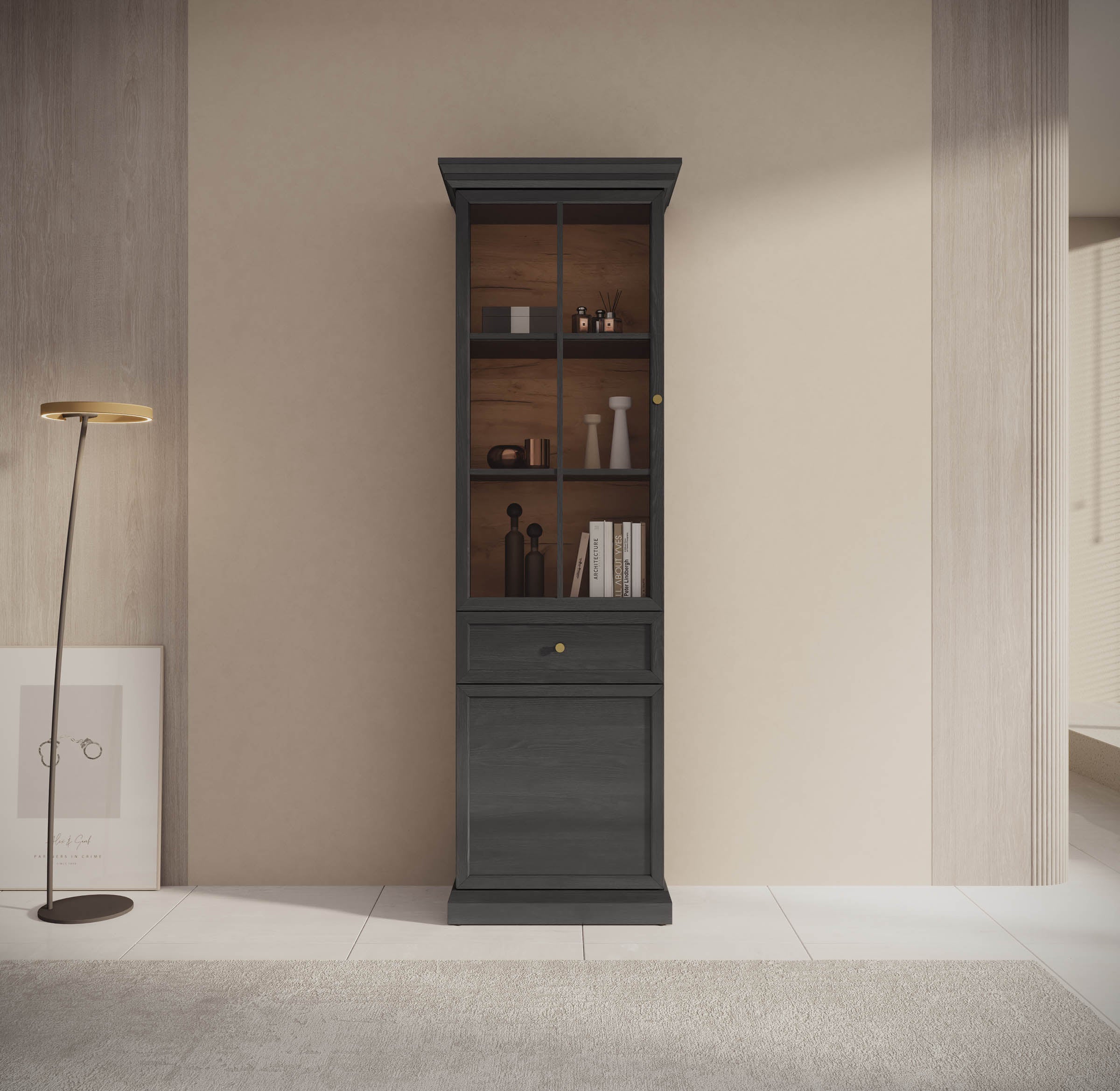 Leroy - Vitrinekast - Zwart - 63x41x199 cm