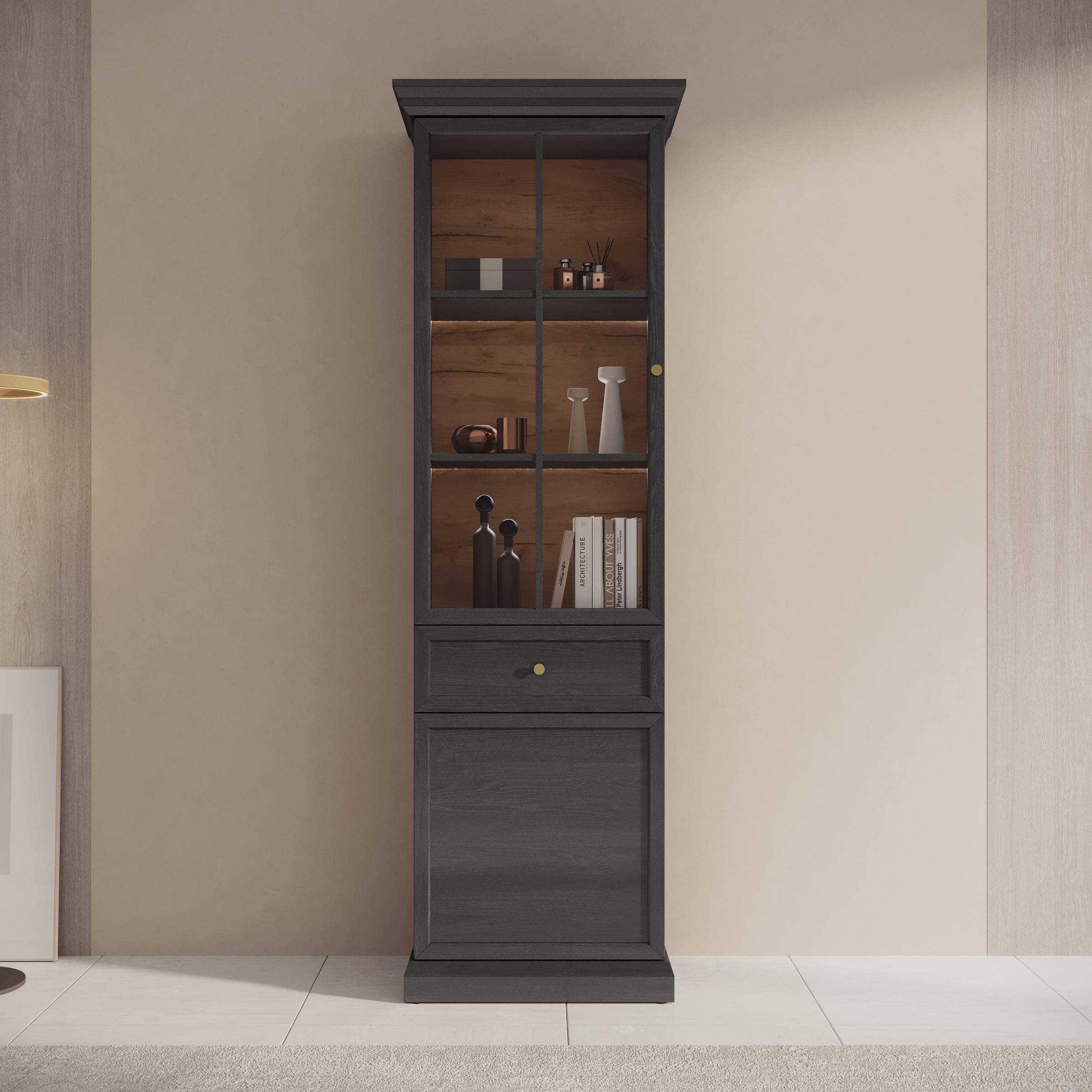 Leroy - Vitrinekast - Zwart - 63x41x199 cm