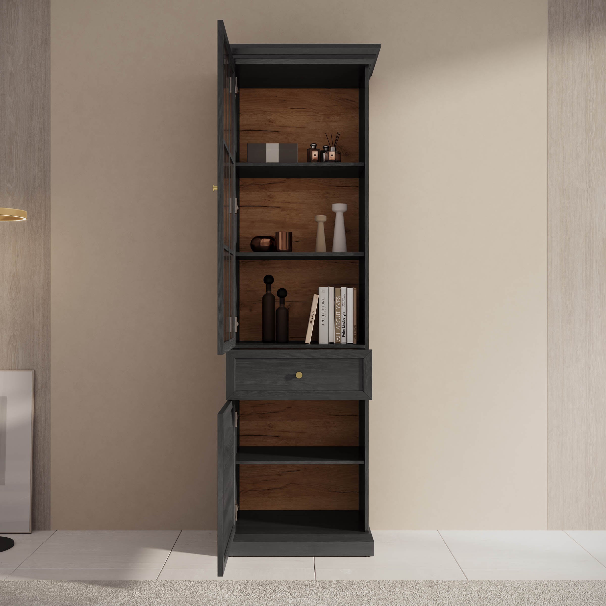 Leroy - Vitrinekast - Zwart - 63x41x199 cm
