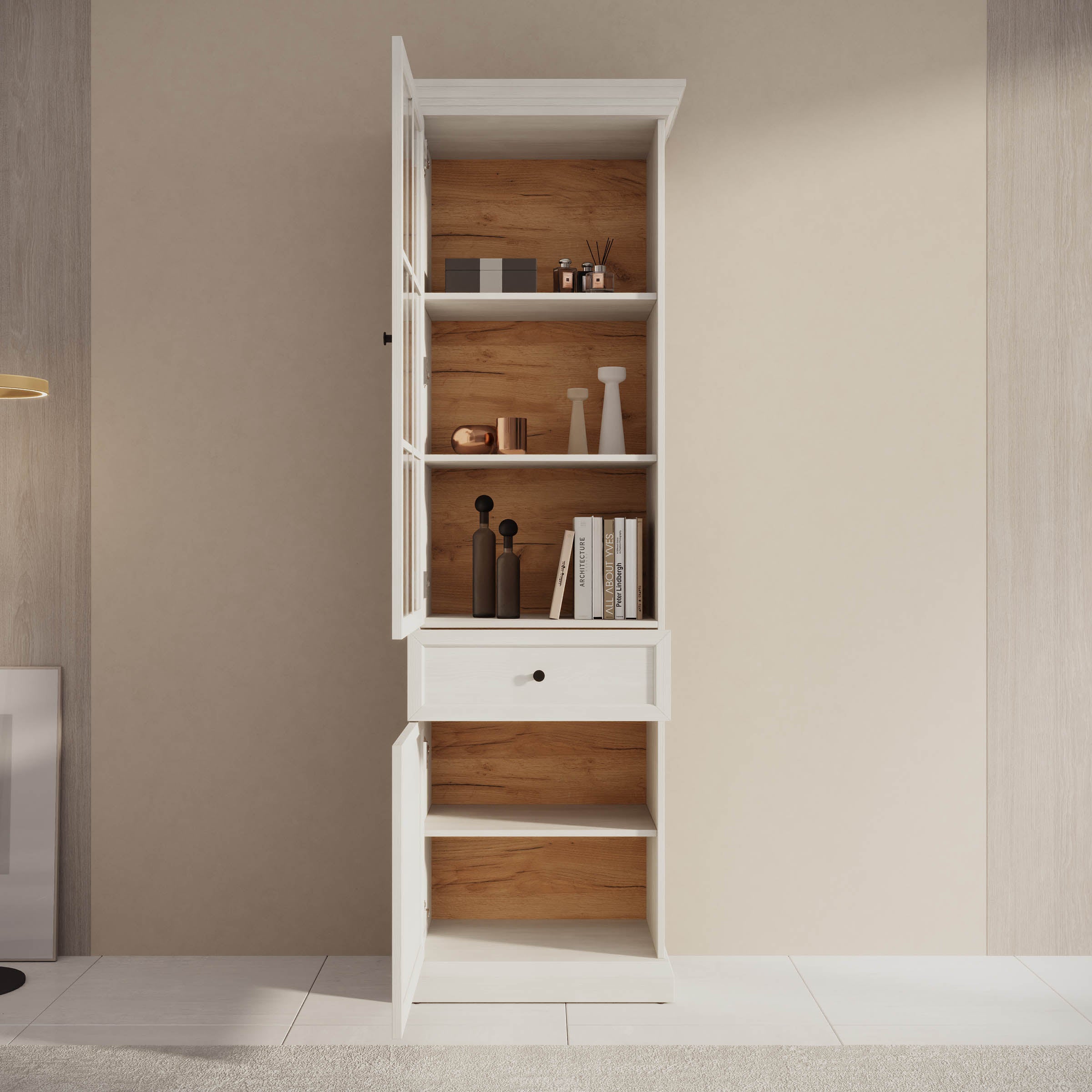 Leroy - Vitrinekast - Wit - 63x41x199 cm