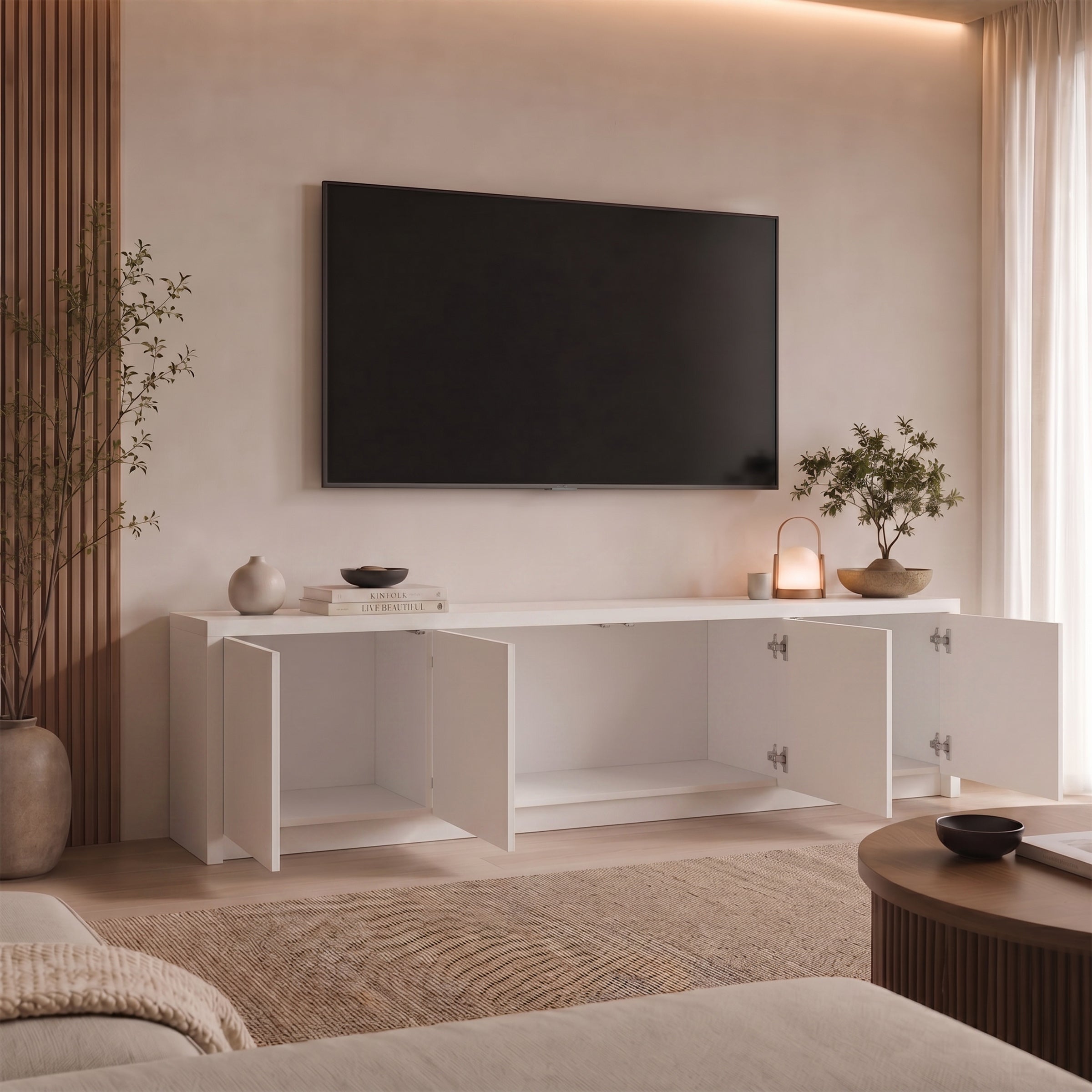 Levo - TV-Meubel - Wit - 198x40x51 cm