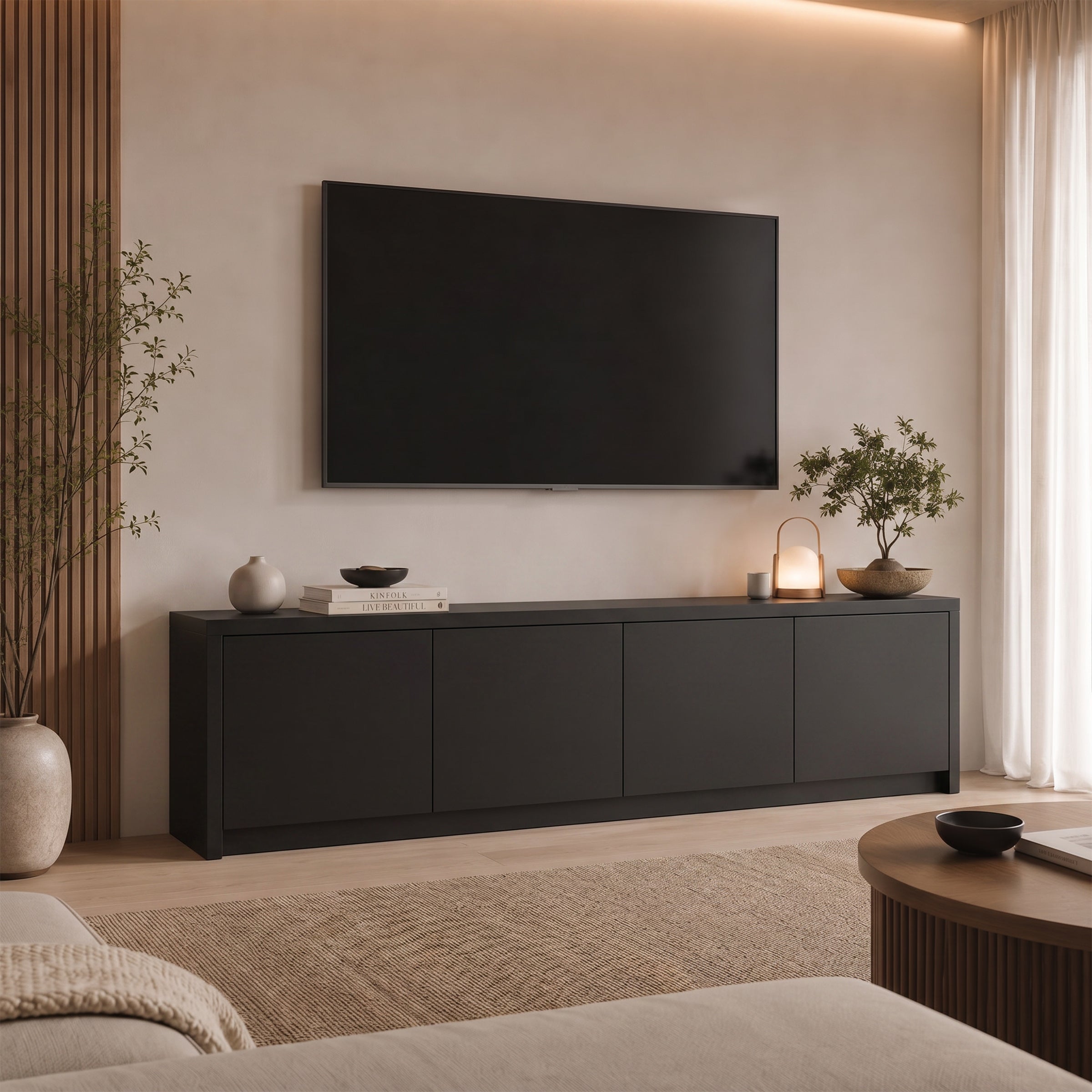 Levo - TV-Meubel - Zwart - 198x40x51 cm