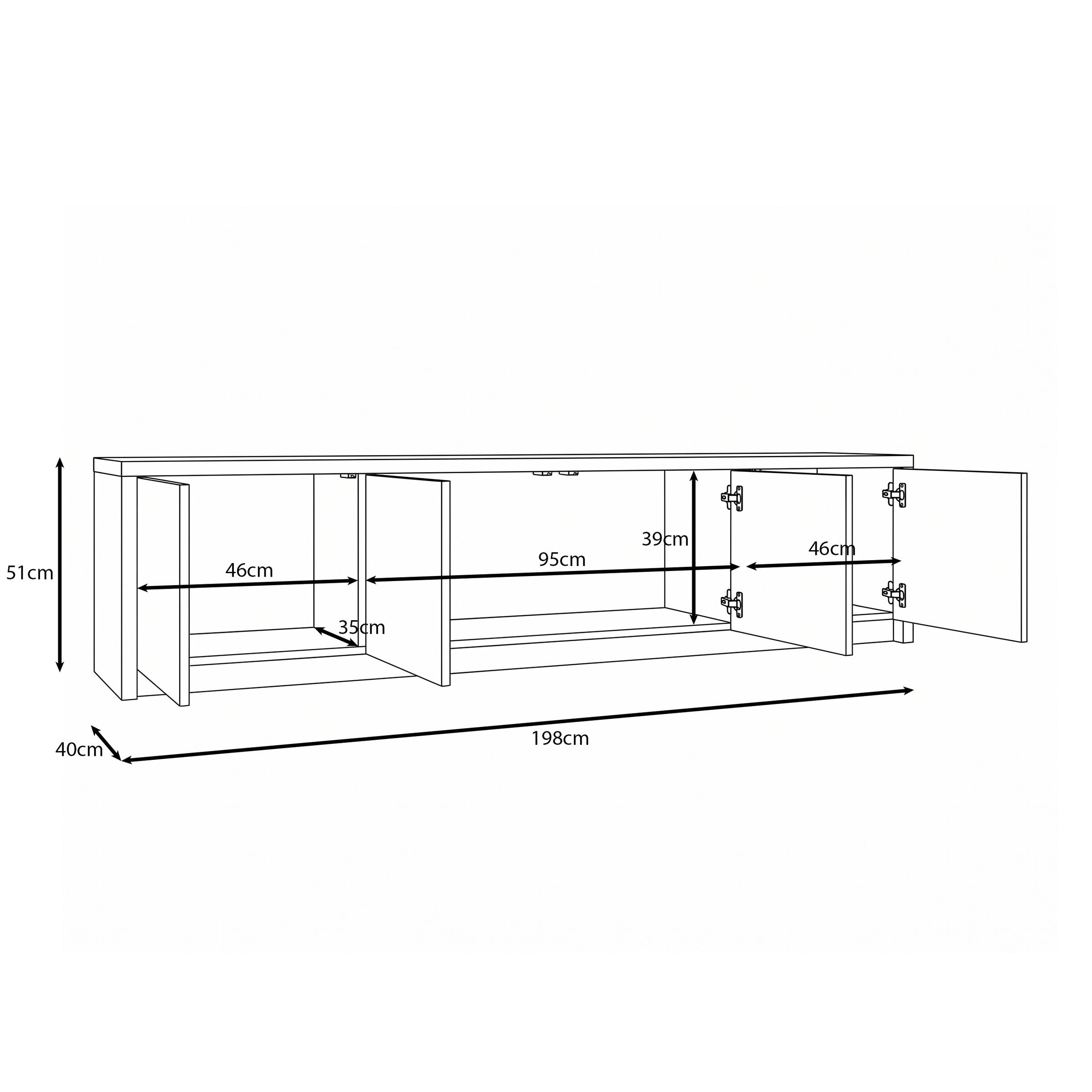 Levo - TV-Meubel - Zwart - 198x40x51 cm