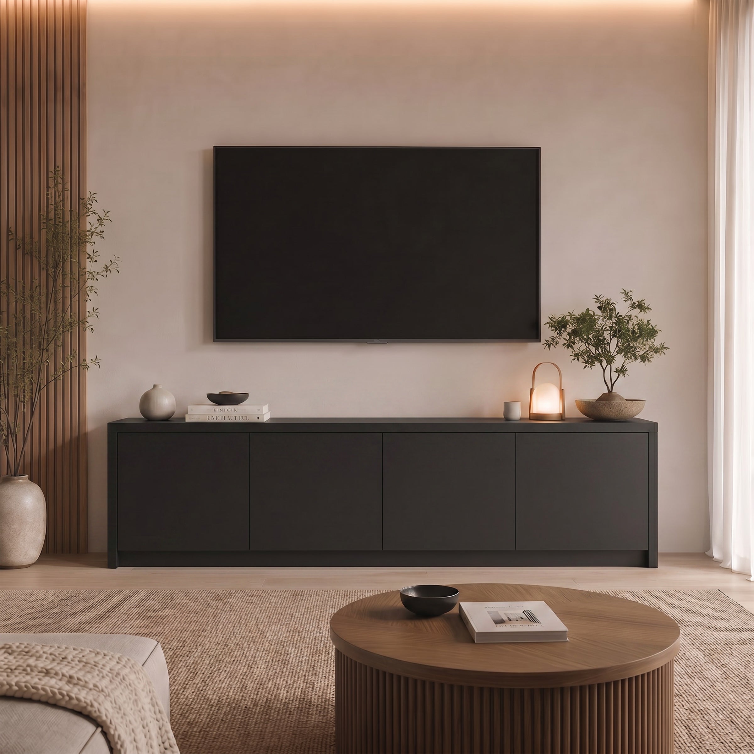 Levo - TV-Meubel - Zwart - 198x40x51 cm