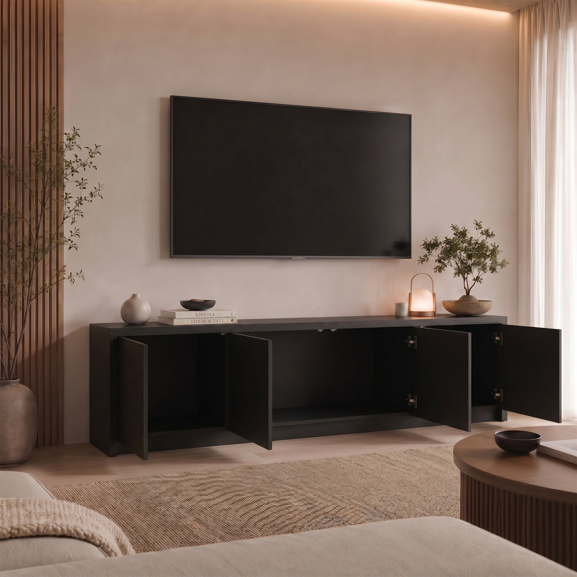 Levo - TV-Meubel - Zwart - 198x40x51 cm