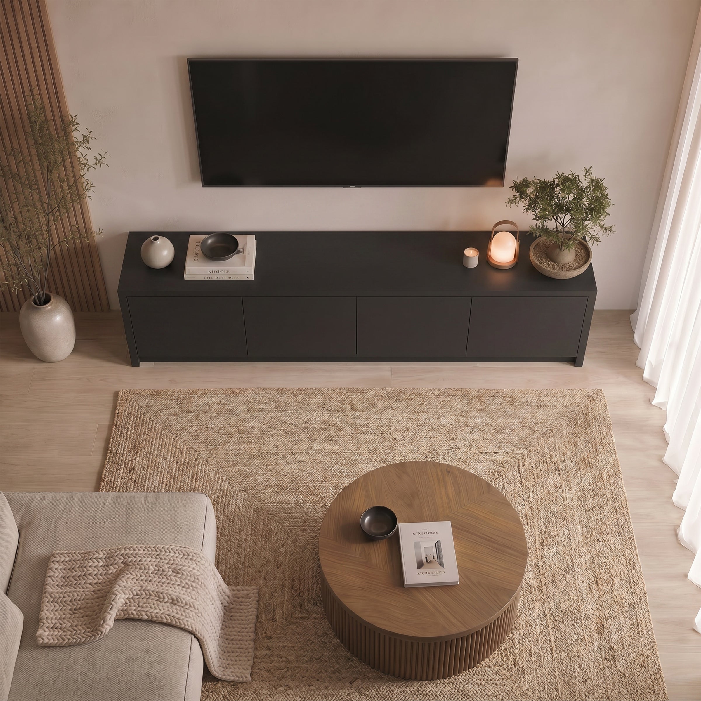 Levo - TV-Meubel - Zwart - 198x40x51 cm