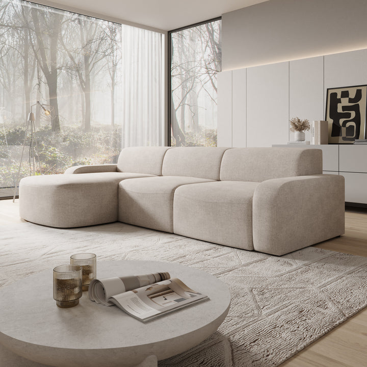 Liftado - Hoekbank 3-zits met chaise longue - Stof beige - Links
