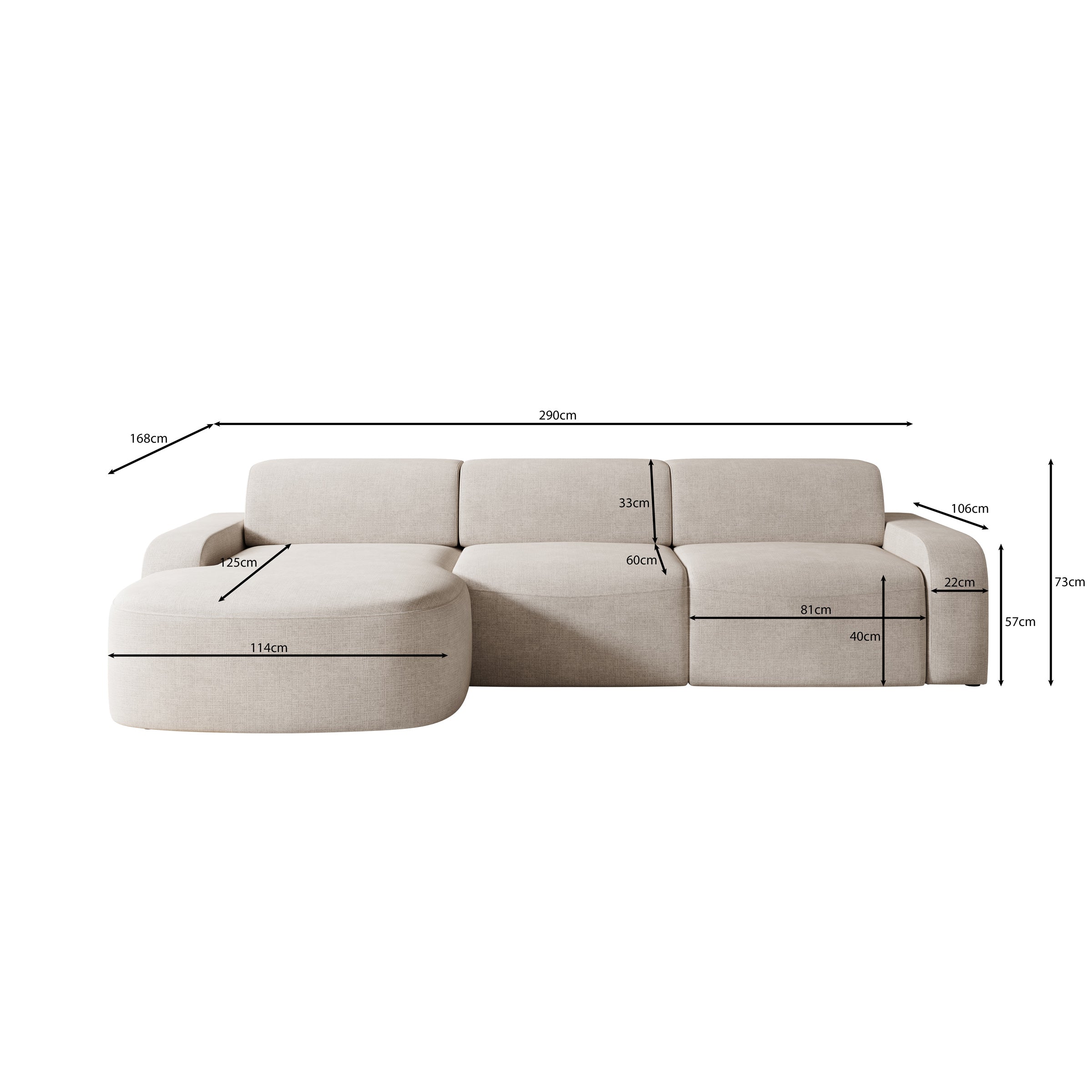 Liftado - Hoekbank 3-zits met chaise longue - Stof beige - Links