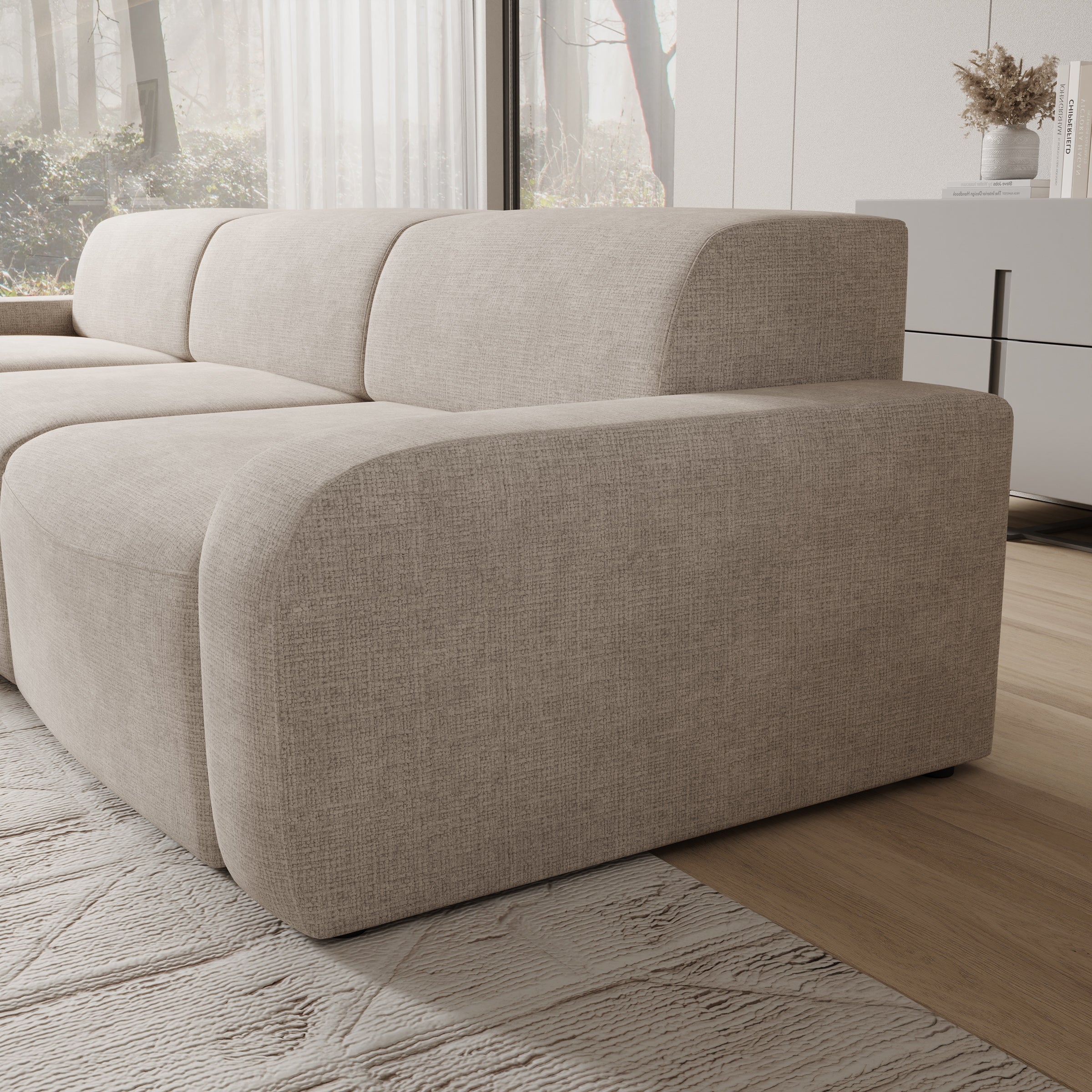 Liftado - Hoekbank 3-zits met chaise longue - Stof beige - Links