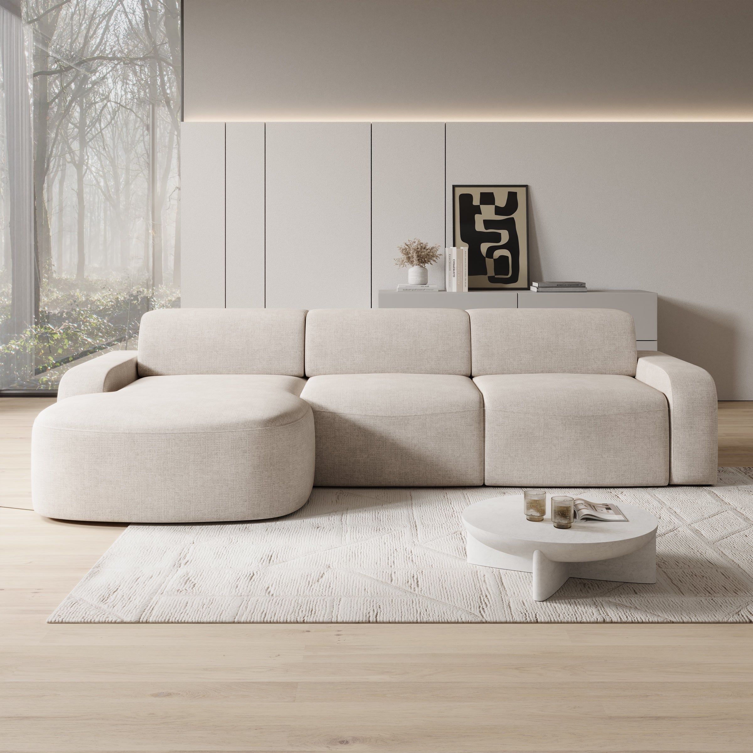 Liftado - Hoekbank 3-zits met chaise longue - Stof beige - Links