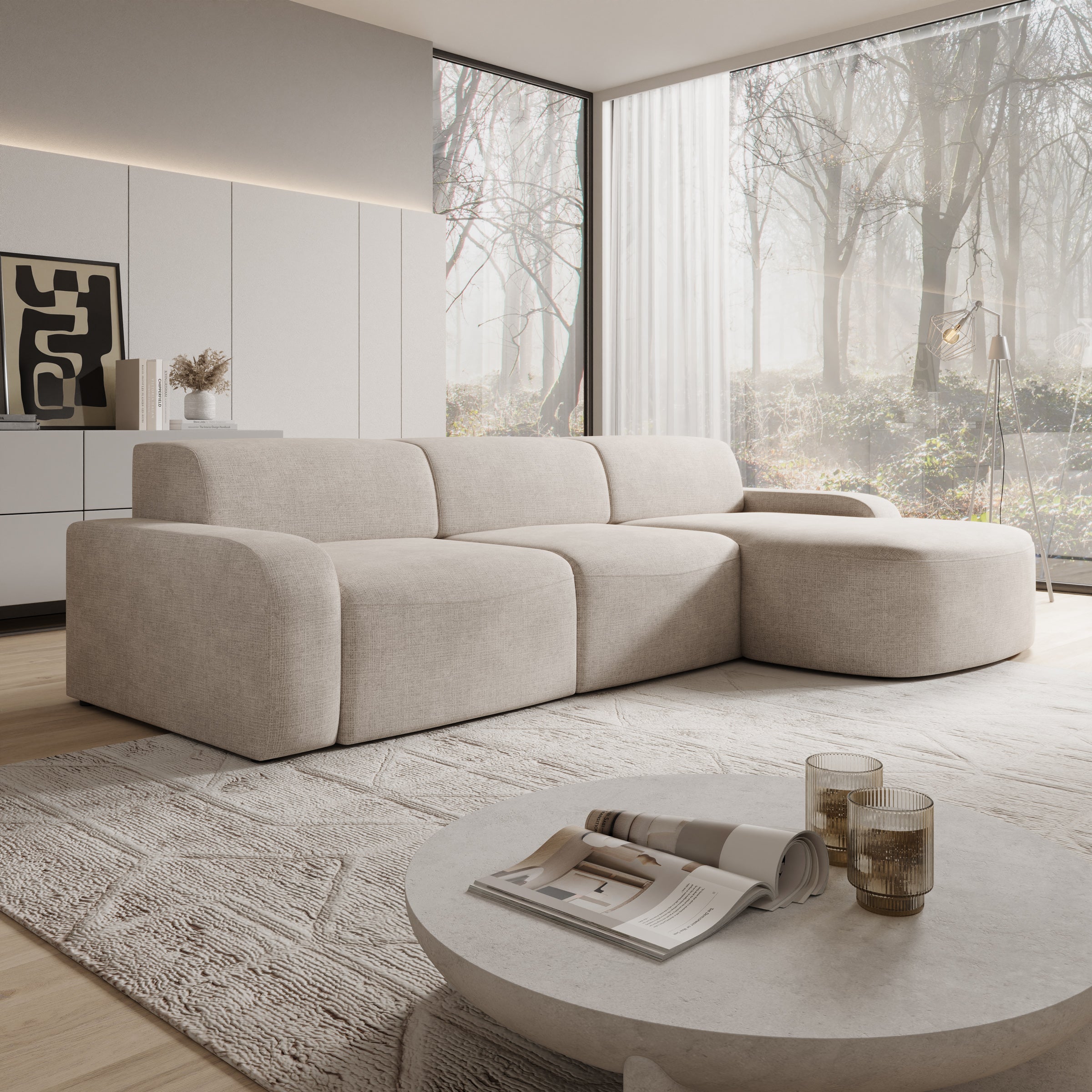 Liftado - Hoekbank 3-zits met chaise longue - Stof beige - Rechts