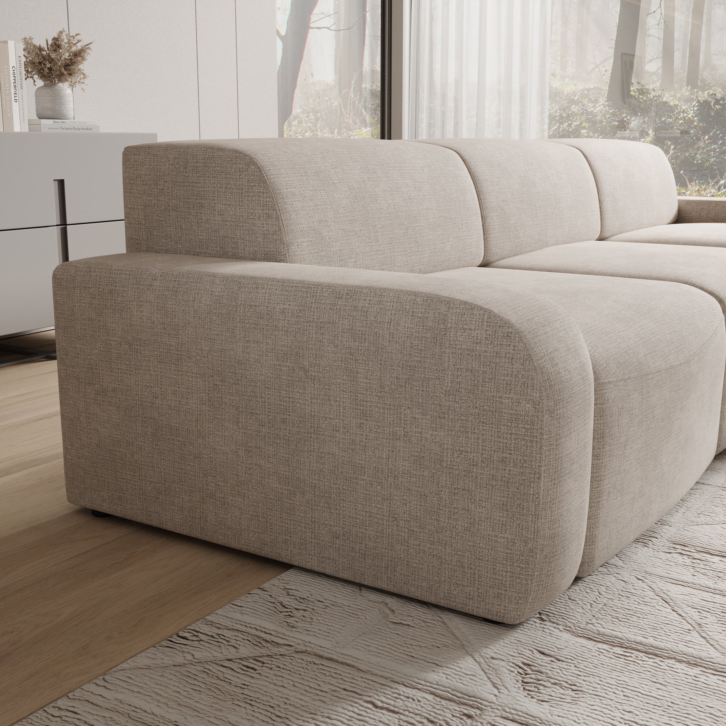 Liftado - Hoekbank 3-zits met chaise longue - Stof beige - Rechts